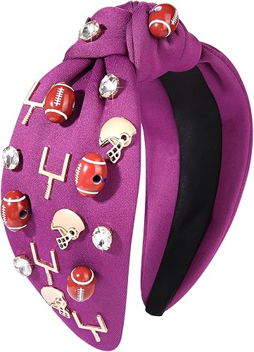 Diadema para fanáticos del fútbol diadema con nudo superior con diamantes de imitación, color negro, blanco, rojo, morado, azul, accesorio deportivo