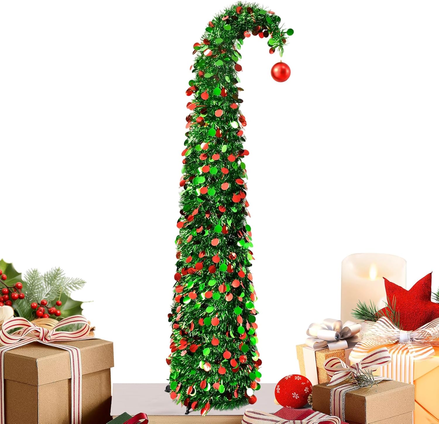 Outdoor Christmas Tree - PVC1.5m Spiral Artificial Tree with Warm White LED Lights | Foldable Holiday Decoration for Indoor & Outdoor, Bedroom, Garden, Yard, Patio, Office