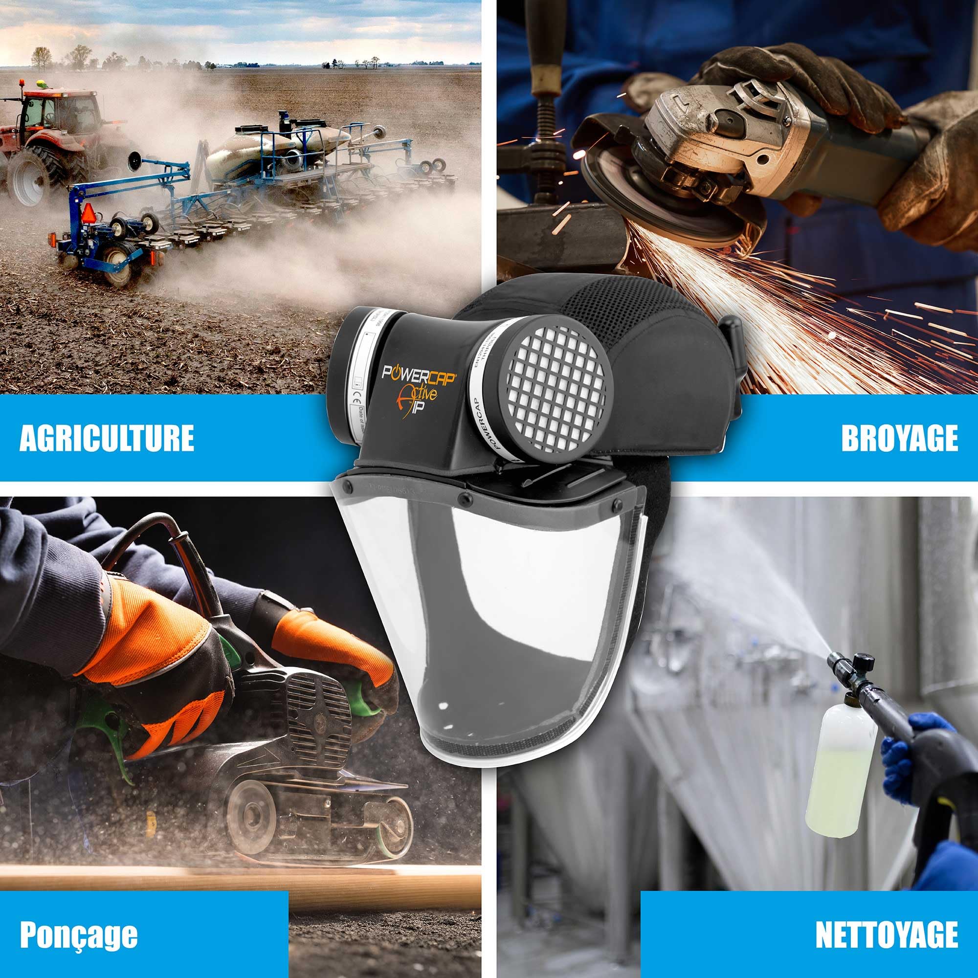 JSP POWERCAP ACTIVE IP PAPR Masque Respiratoire Ventilé - Filtre & Visière Anti-Impact - Batterie 8h & USB - Anti Poussière & Particules - Travaux, Agriculture, Bricolage - EN 12941 & EN 166
