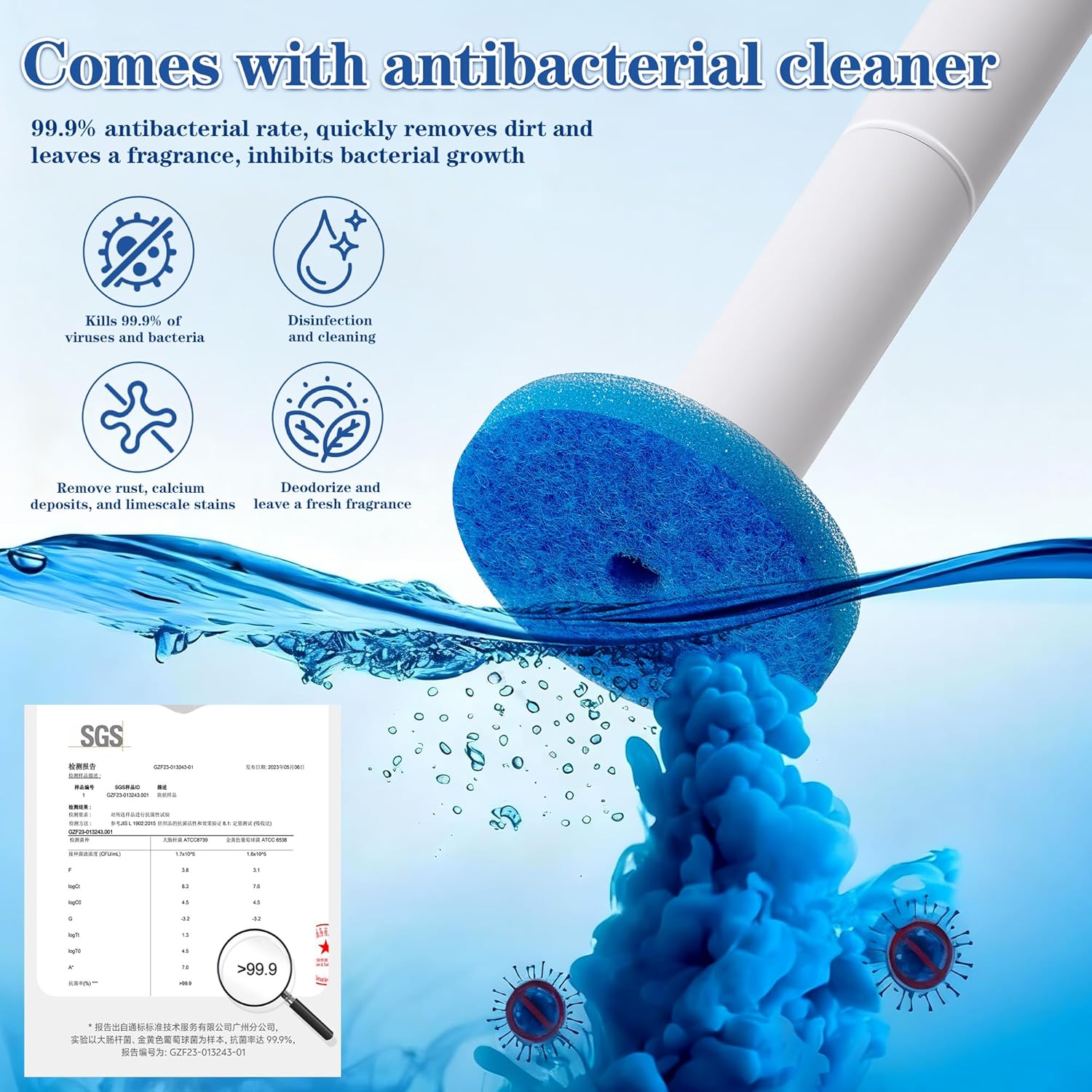 Disposable Toilet Brush, Auto-Ejecting, Includes 48 Enhanced Refills (24 Ocean, 24 Natural), Plus 3 Air-Purifying Scented Rings (Ocean, Rose, Lemon) 360° Dead-Angle-Free Cleaning