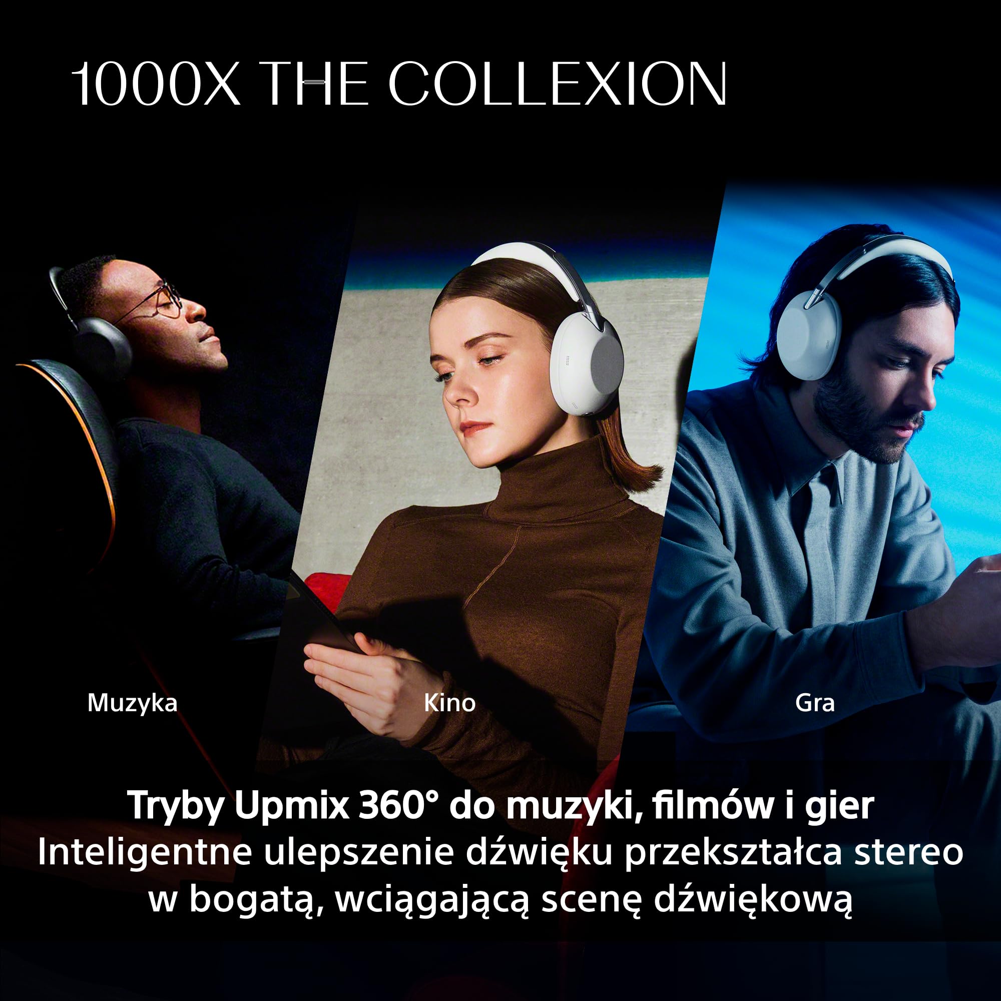 SONY 1000X THE COLLEXION Luksusowe bezprzewodowe słuchawki nauszne Bluetooth, dźwięk Hi-Res, aktywna redukcja hałasu Premium NC, 360 Spatial Audio, etui, iOS & Android, platynowo-białe, nowy model