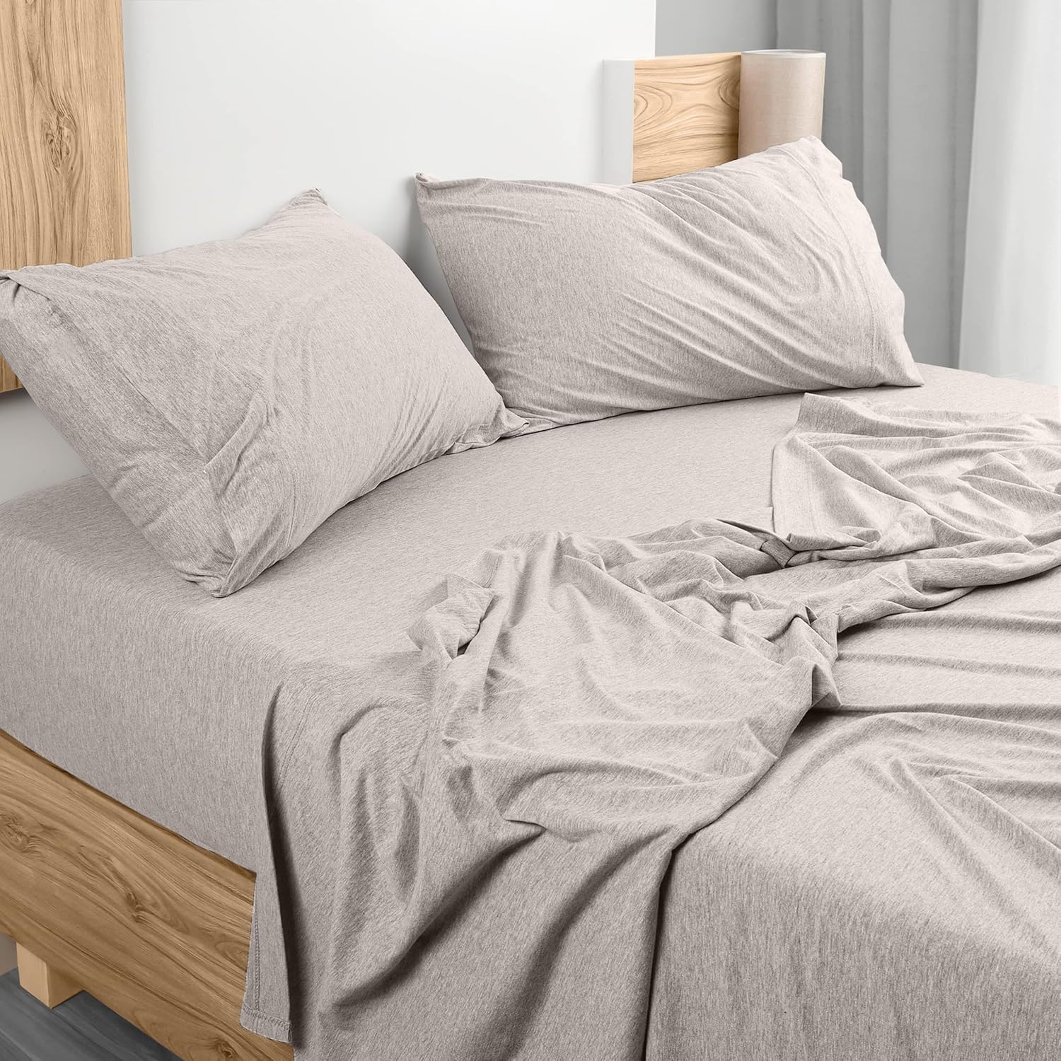 Utopia Bedding King Sheet Set - Jersey Knit Sheets 4 Piece – Cotton – Soft T-Shirt Stretchy Sheets (Heather Oatmeal)
