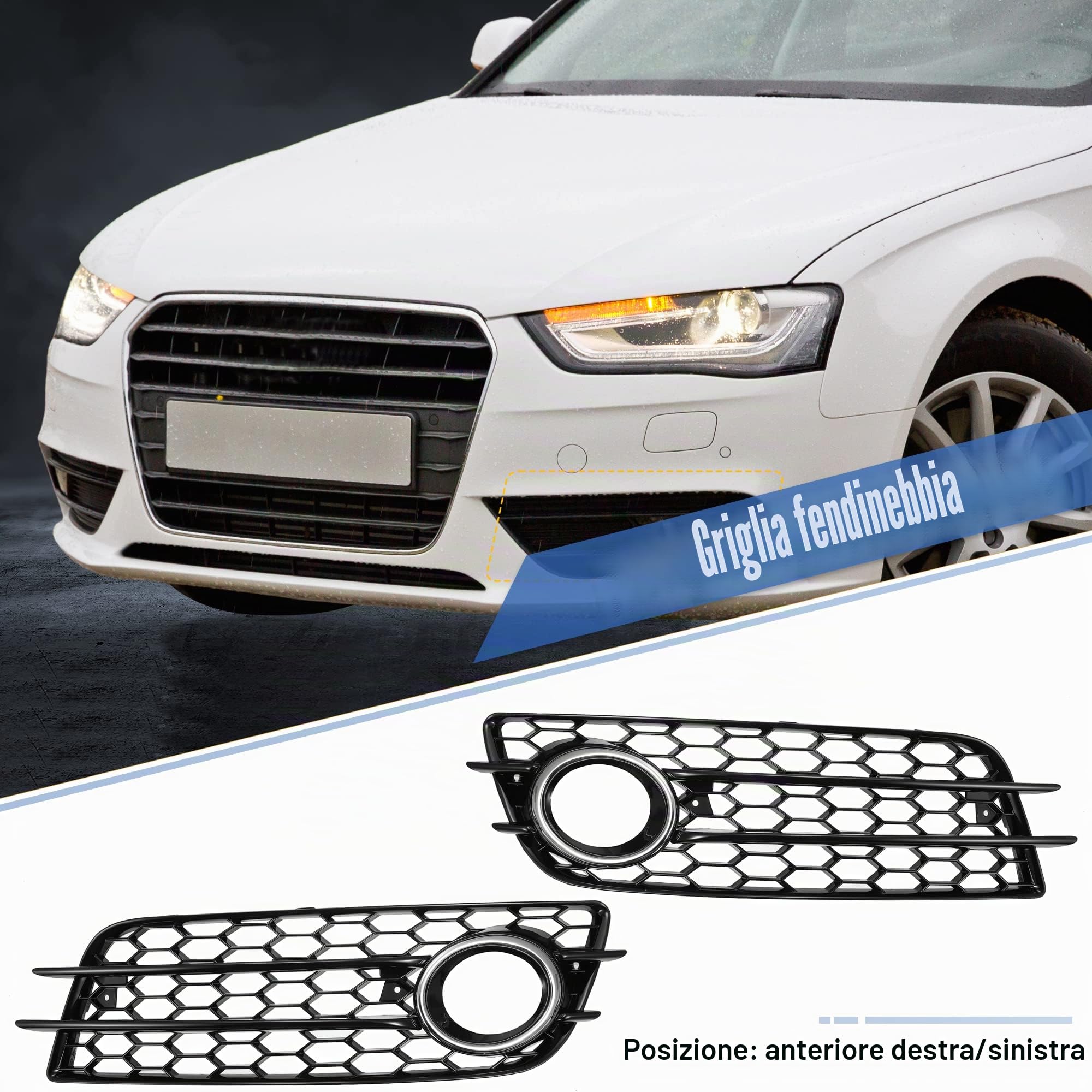X AUTOHAUX Coppia Auto Anteriore Nebbia Mesh Griglia Copertura per Audi A4 B8 8K0807682C