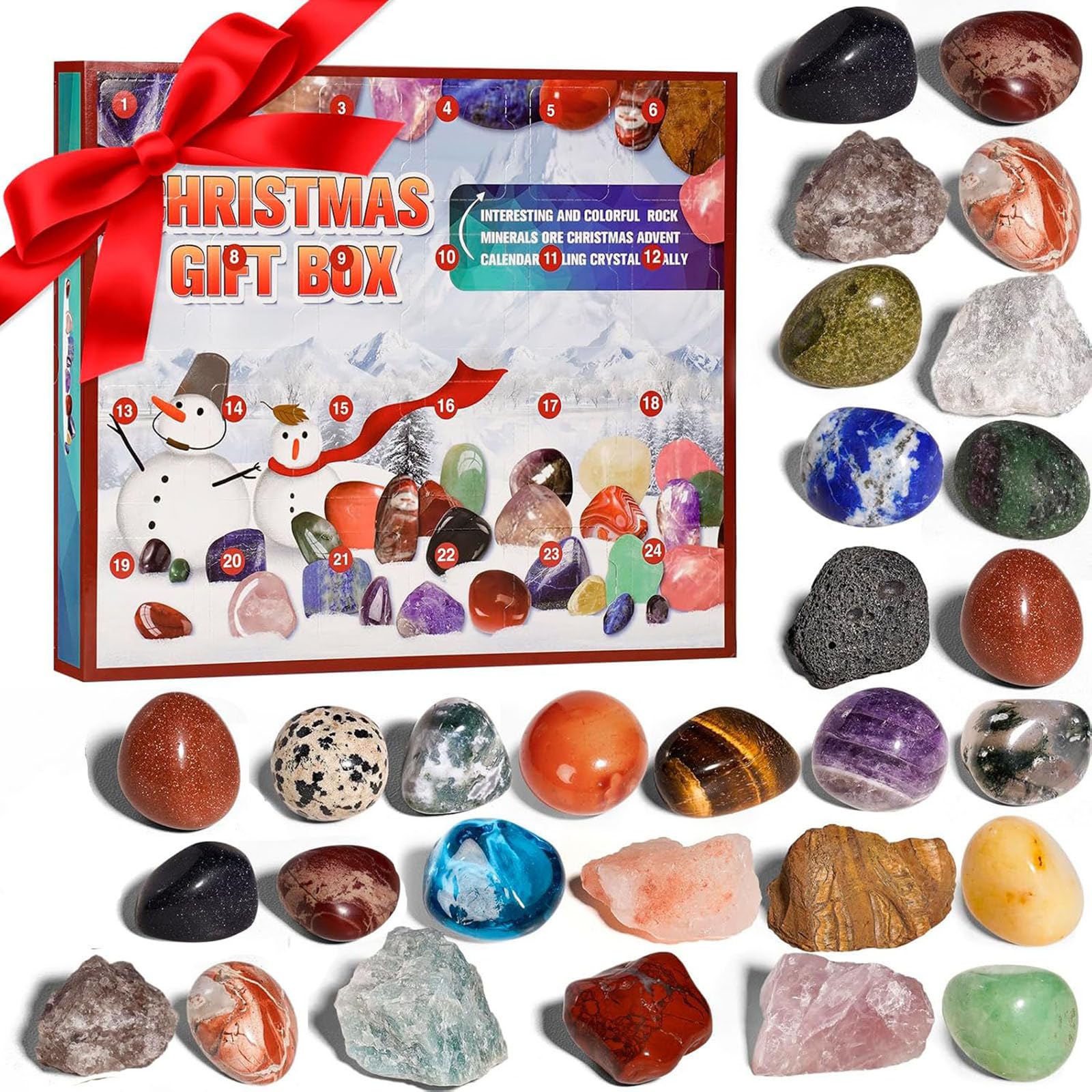 Calendario De Adviento 2024 Con 24 Cristales Y Minerales | Piedras Naturales Para Niños Y Coleccionistas | Cuenta Atrás Navidad