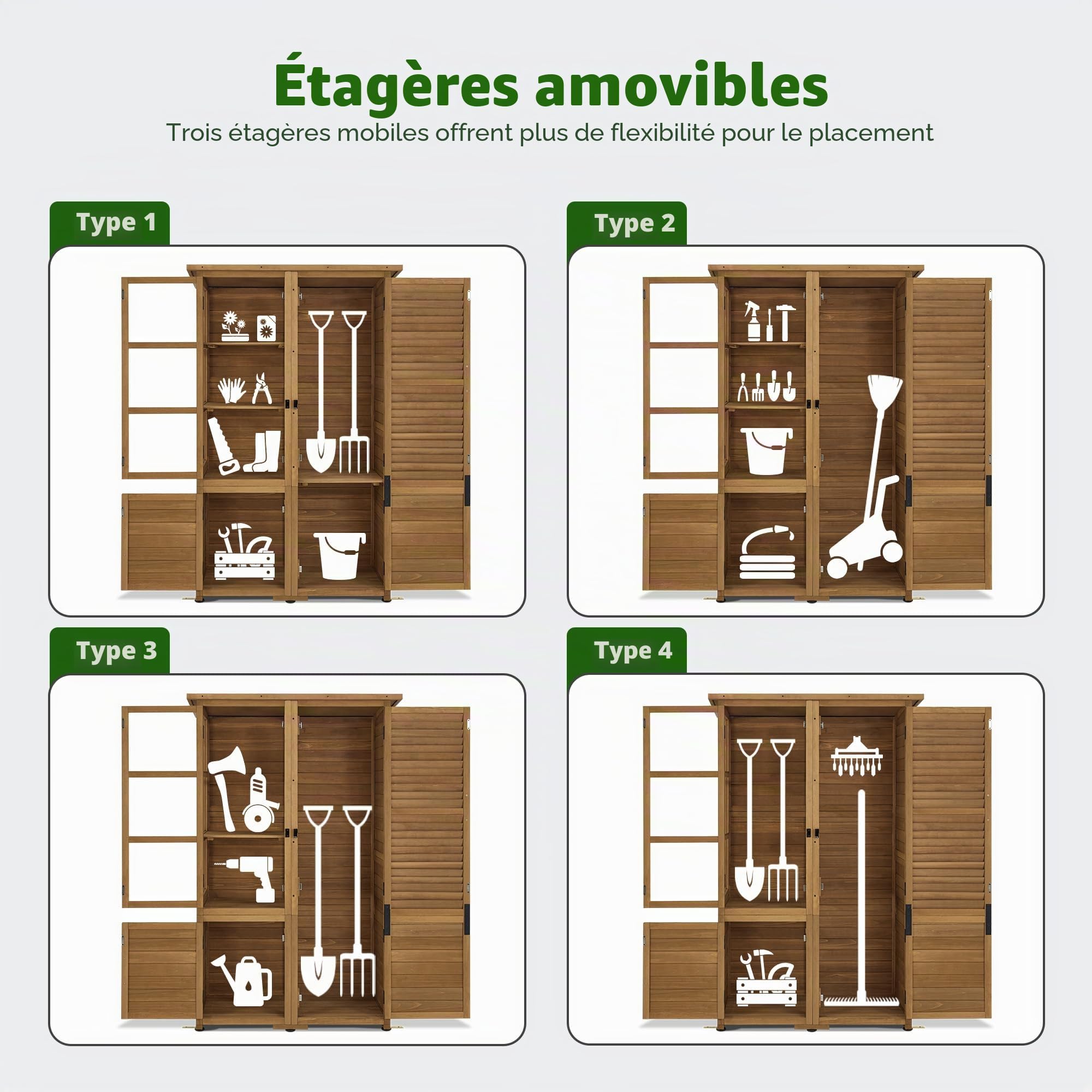 M MCombo Armoire de Jardin Abri de Jardin en Bois Résistant aux intempéries, abri de Jardin extérieur Étanche, pour l'extérieur Balcon Terrasse, 55×110×175 cm, 0130D (Naturel)