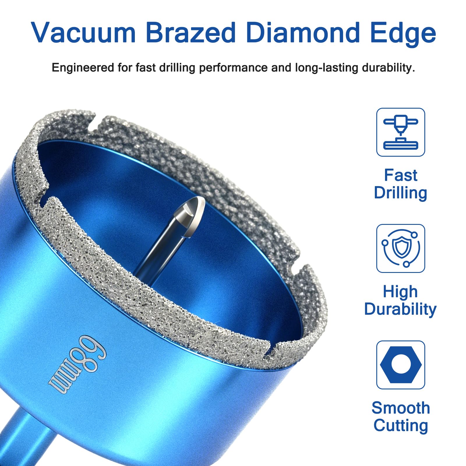 Juego de 4 brocas de diamante para azulejos (16/35/50/68 mm, con broca centradora, sierra perforadora de diamante, para gres porcelánico, cerámica, granito, mármol, vidrio y piedra)