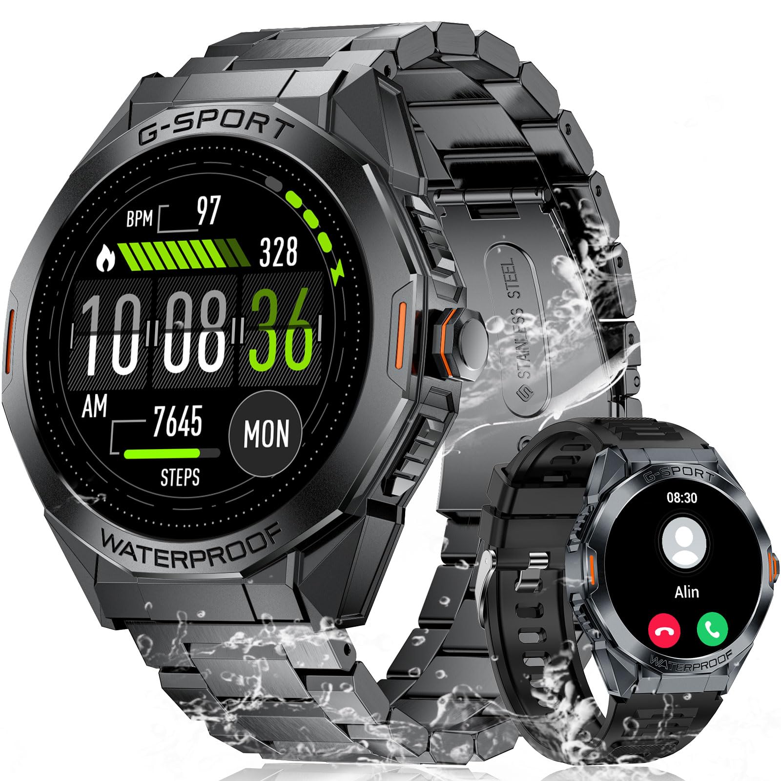 LIGE Reloj Inteligente Hombre con Llamadas Bluetooth, 1.46" HD Smartwatch con 100+ Modos Deportivos, Pulsómetro, SpO2, Sueño, Whatsapp Mensajes, 3ATM Impermeable Smart Watch para iOS Android