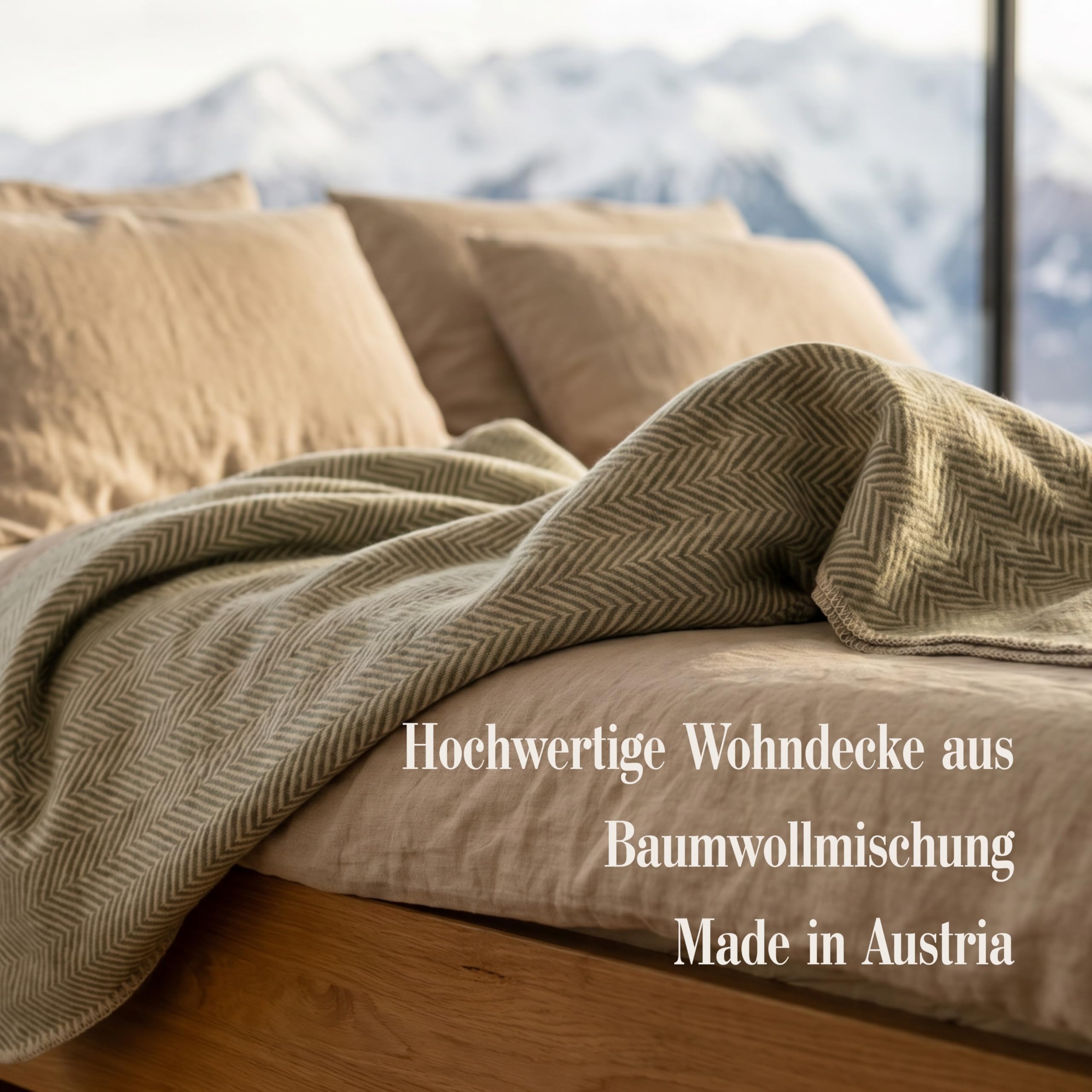 Flanelldecke Elfenweich Fischgrät-Muster (Salbeigrün/Cremeweiß) Made in Austria – weiche & warme Kuscheldecke Wohndecke aus Baumwolle für Couch Sofa Sessel – 140x200 cm