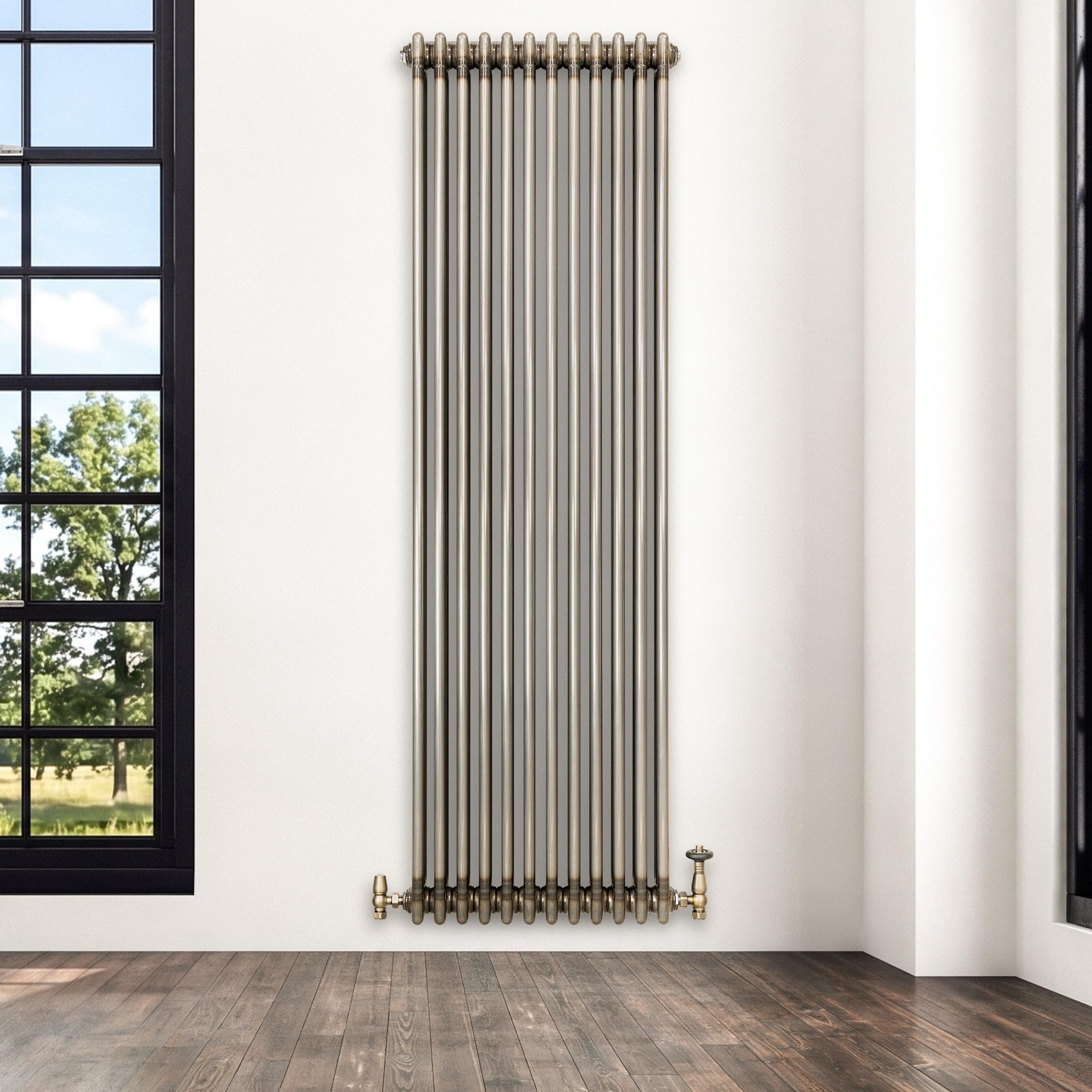Radiador Vertical Tradicional 1800 x 560 mm 3 Columnas Acero – Metal Crudo Estilo Industrial 3198W Incluye Soportes, Kit de Instalación y Cepillo