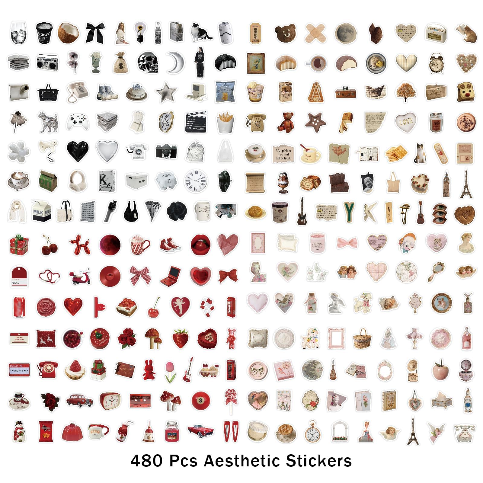 Vintage Esthetische Stickerset 480 Stuks - Scrapbook, Laptop & Waterfles Decoratie