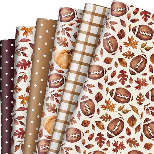 AnyDesign - 12 hojas de papel de regalo de otoño, papel de regalo de súper cuenco de fútbol, papel de regalo plegado a granel, hojas planas de