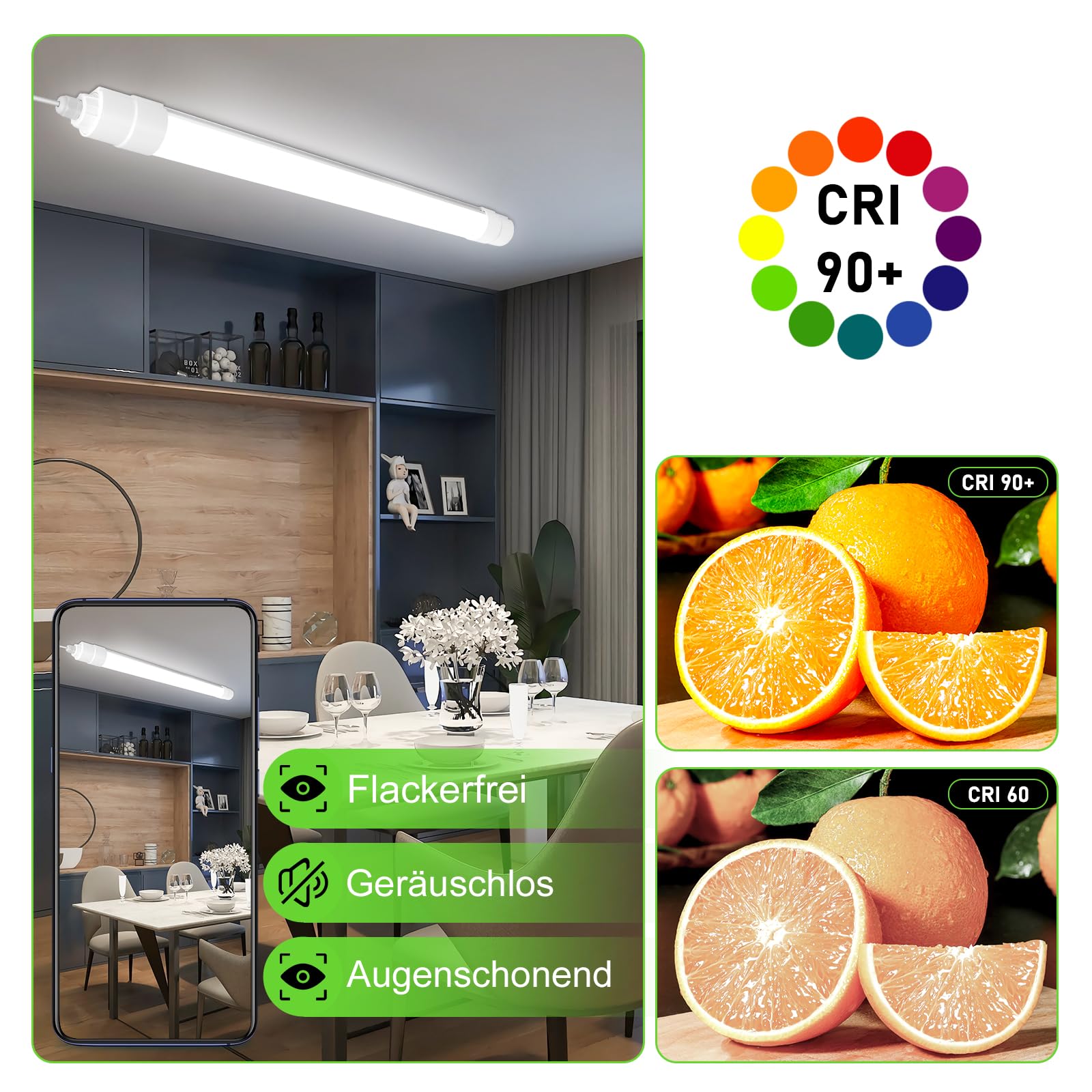 LED Feuchtraumleuchte 120CM, Wasserfest IP68 Feuchtraumlampe, 36W 4000LM LED Deckenleuchte Feuchtraum, LED Röhre mit 4000K Neutralweiß als Werkstattlampe, Kellerlampe, Garagenlampe