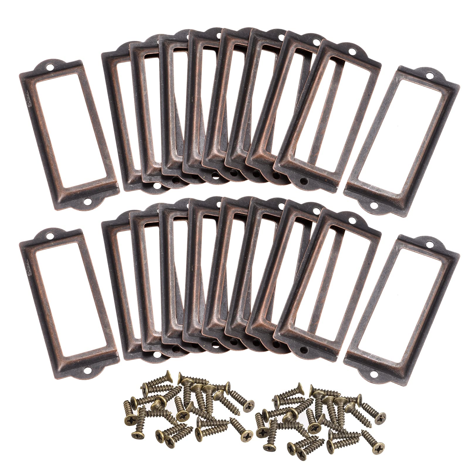 sourcing map Metal Label Holders, 82x30mm 50pcs File Name Card Tag Label Holder Frame for Office Library Drawer Cabinet Shelves, Copper Tone