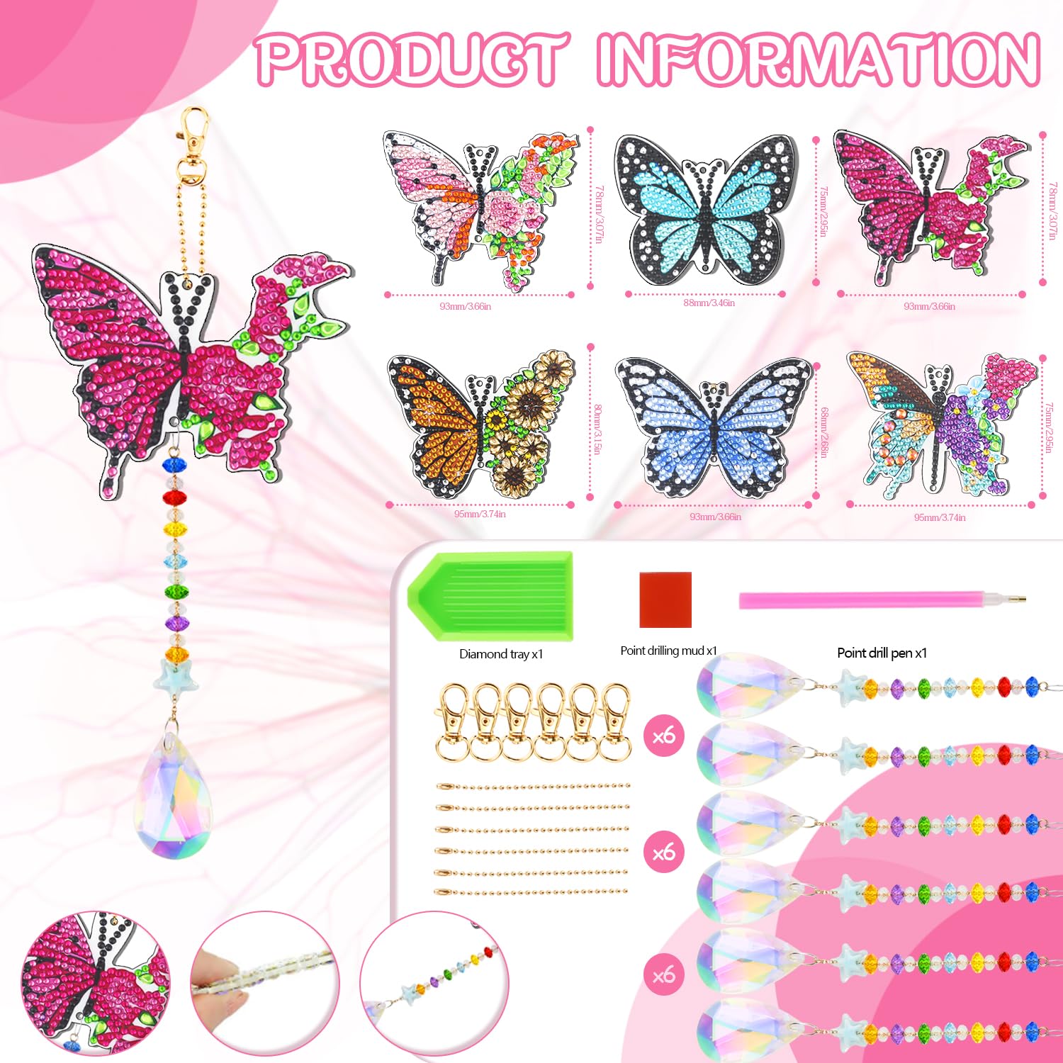 DIY Diamant-Kunst-Sonnenfänger – Schmetterling, Mit Kristallanhänger, Fensterdeko Für Sommer & Garten