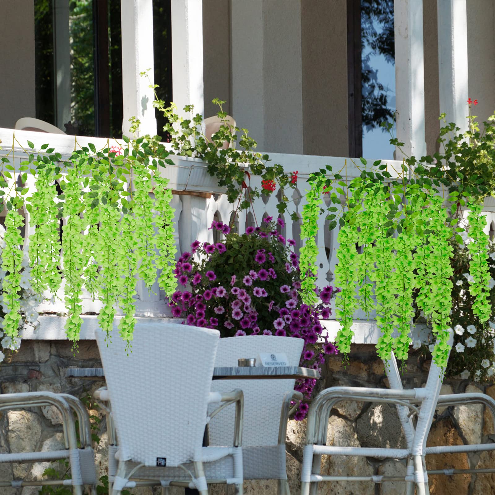 U'Artlines Paquete de 36 guirnaldas Artificiales de ratán de glicinia Artificial para Colgar, Flores de Seda, decoración del hogar, Fiesta, Boda (36, Verde)