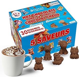 Poseidn Hot Chocolate Bombs – Fun & Playful Hot Drink Bombs for Kids & Families | Made with Real Cocoa | 5 Gourmet Flavors in Cute Animal Shapes (30 Bombs) – Made in Canada