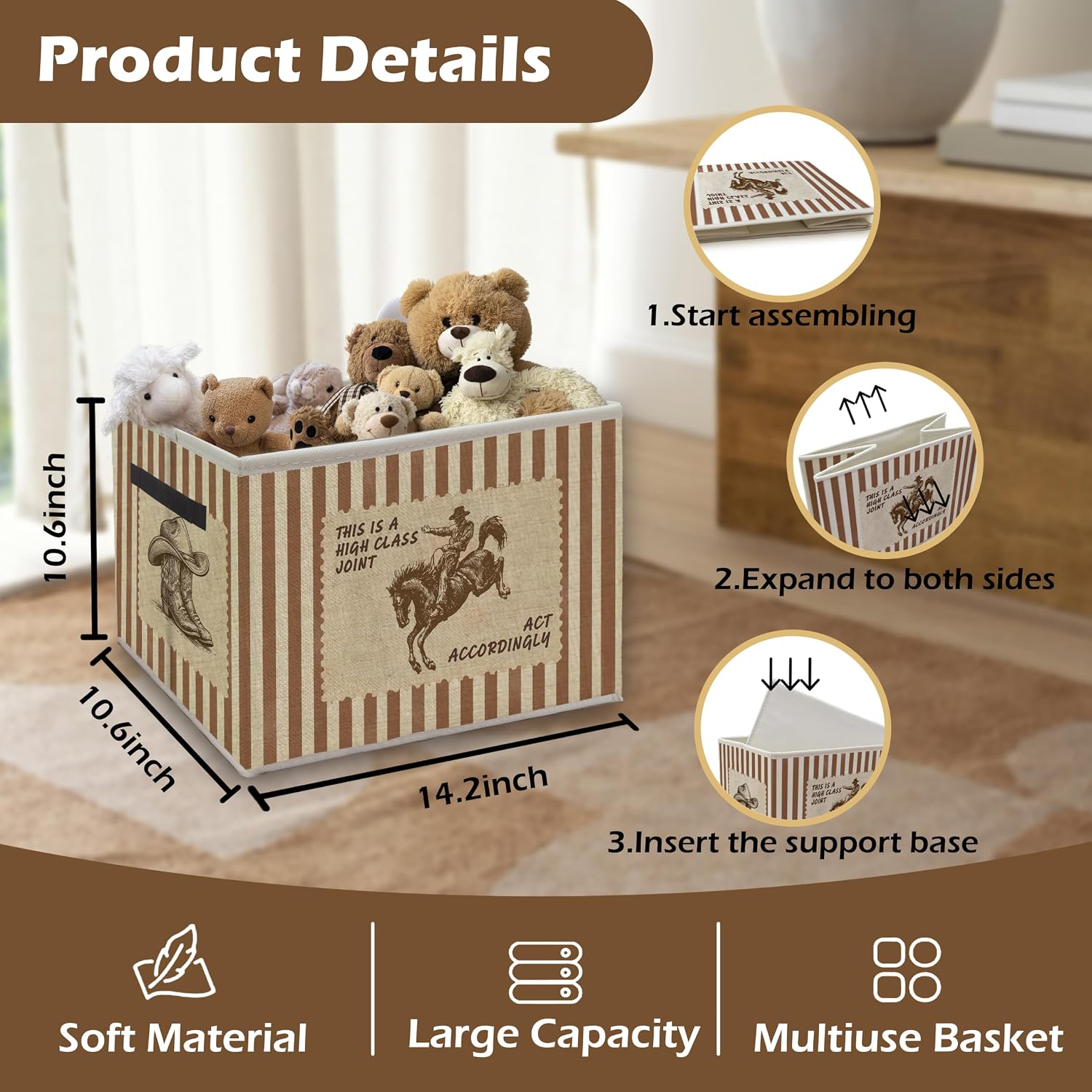 Western Rodeo Cowboy Storage Bin Box with Handles image 2