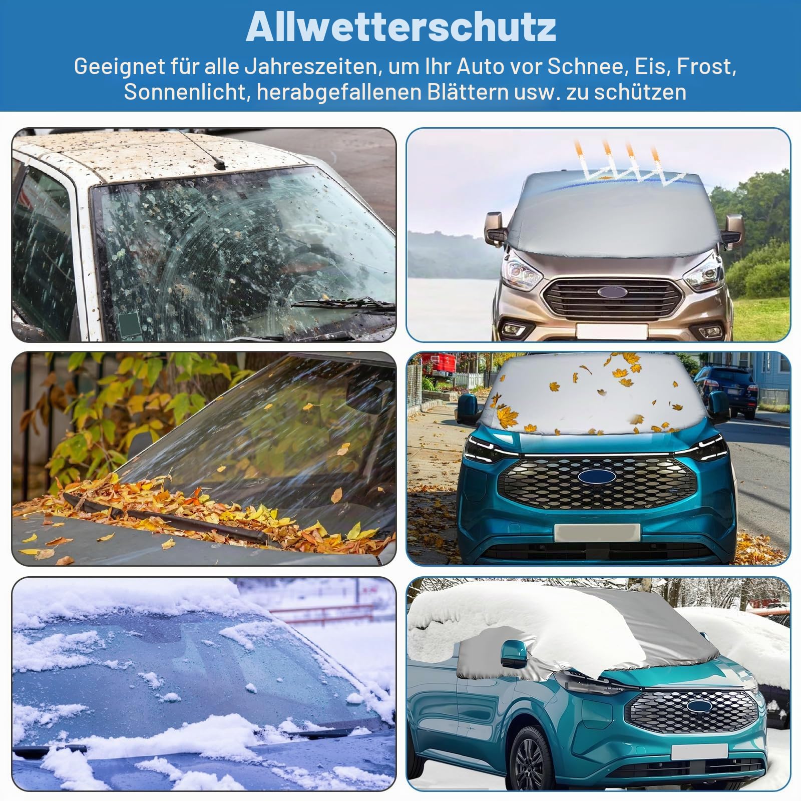 Windschutzscheibenabdeckung für Ford Transit Custom 2012-2022, Silber, faltbar, wetterfest, UV-Frost-Schnee-Eisschutz