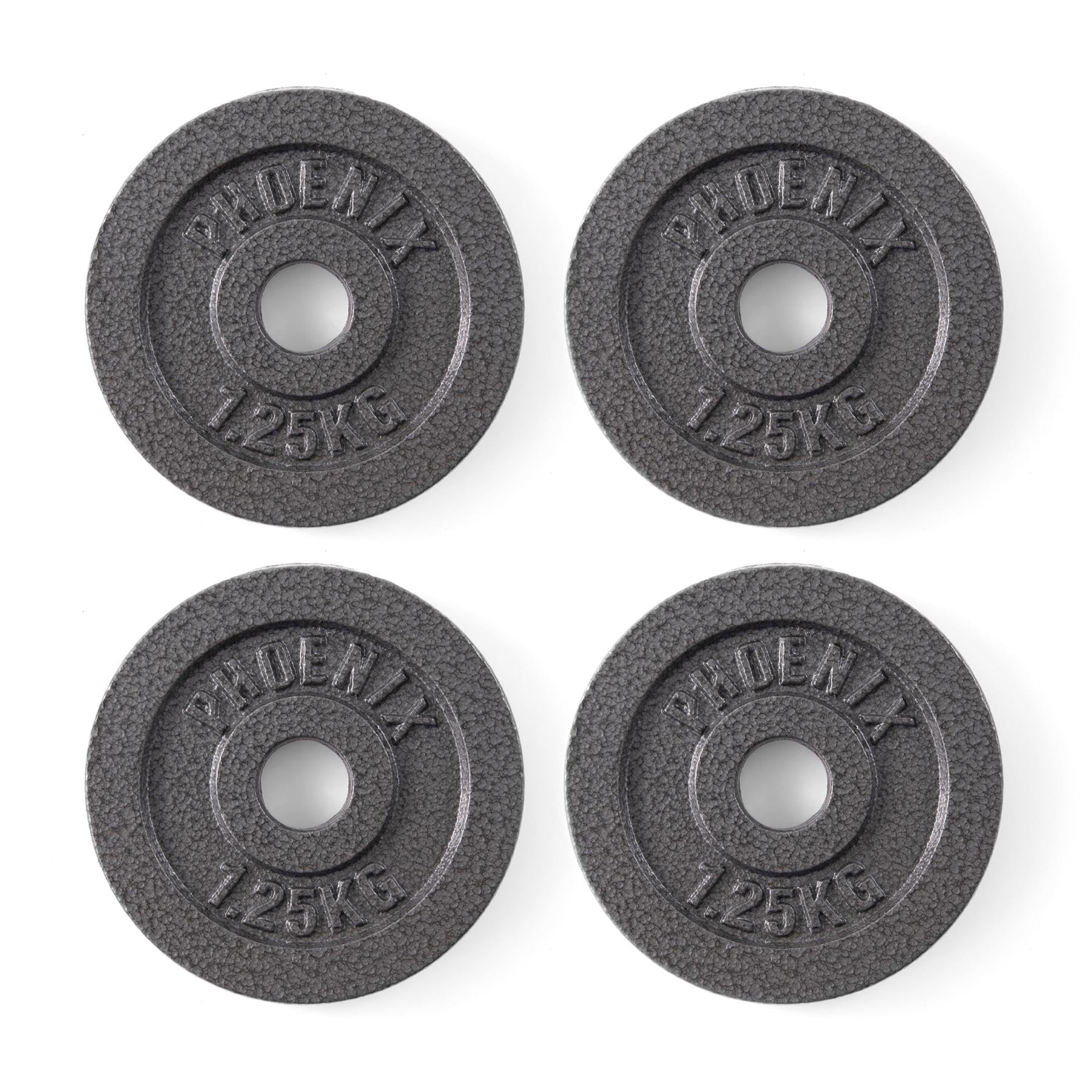 Phoenix Fitness Cast Iron Weight Plates - 1-Inch Free Weight Plate for Barbell Dumbbell Bars, Weightlifting & Strength Training at Home Gym - Set of 4, 1.25kg