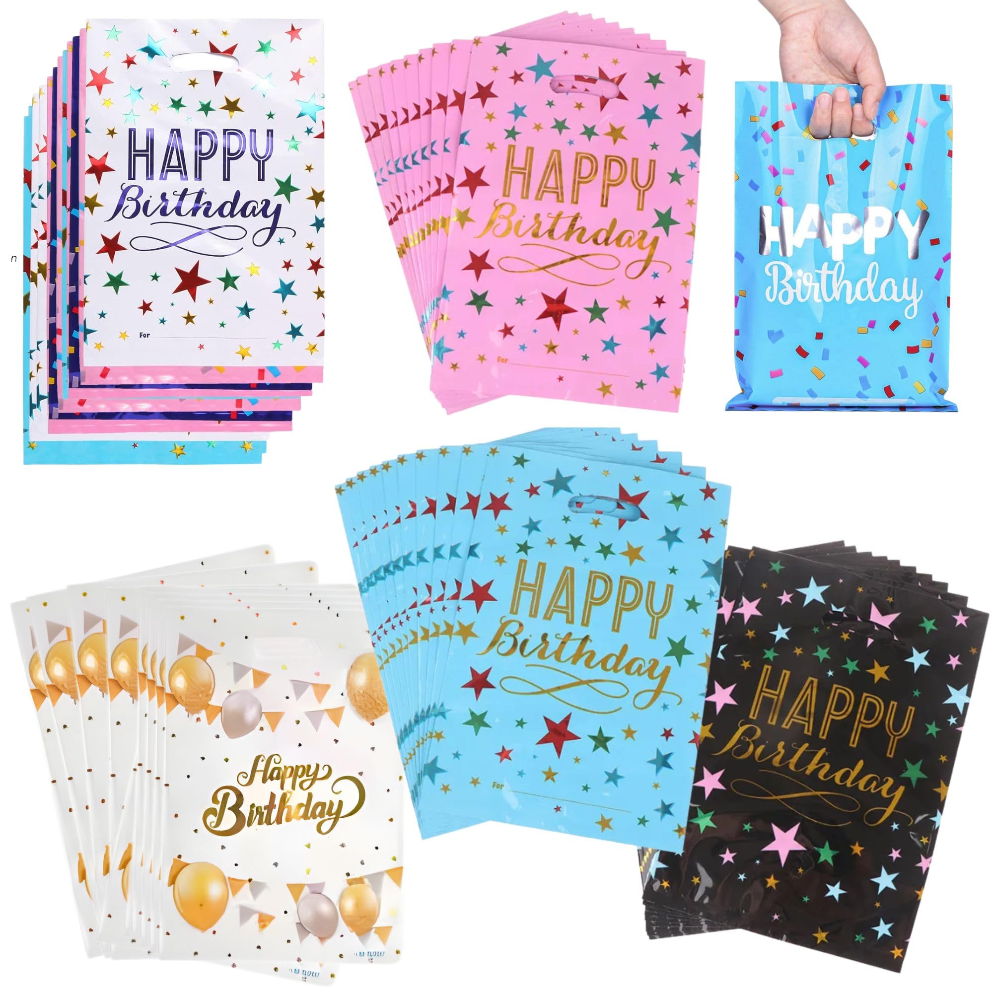 Birthday Popper 50 Pcs Happy Birthday Gift Bags – Assorted, Size 24x26cm | Premium Small Return Gift Bags with Handle | Candy Treats Goodie Bag for Kids & Parties-image-42
