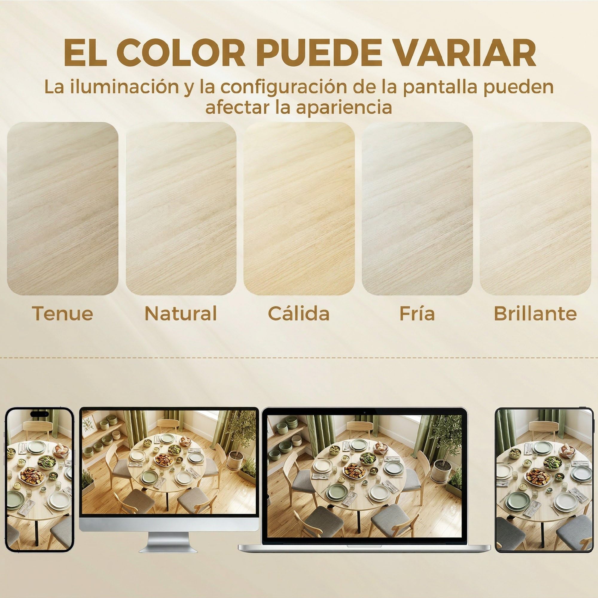 HOMCOM Mesa Plegable de Comedor para 2-6 Personas Ø110x76 cm Natural | Mesa de Cocina Plegable Redonda, Ala Abatible, Marco de Acero Doble X, para Espacio Pequeño