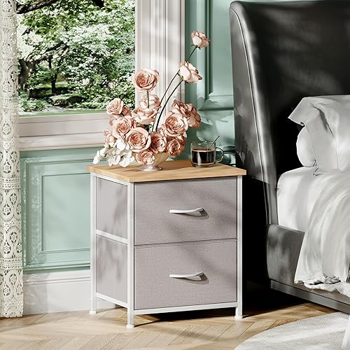 Miniatura 2 de Somdot - Mesita de noche con 2 cajones, pequeña con contenedores de tela extraíbles para dormitorio, cuarto de bebé, armario, sala de estar. Marco