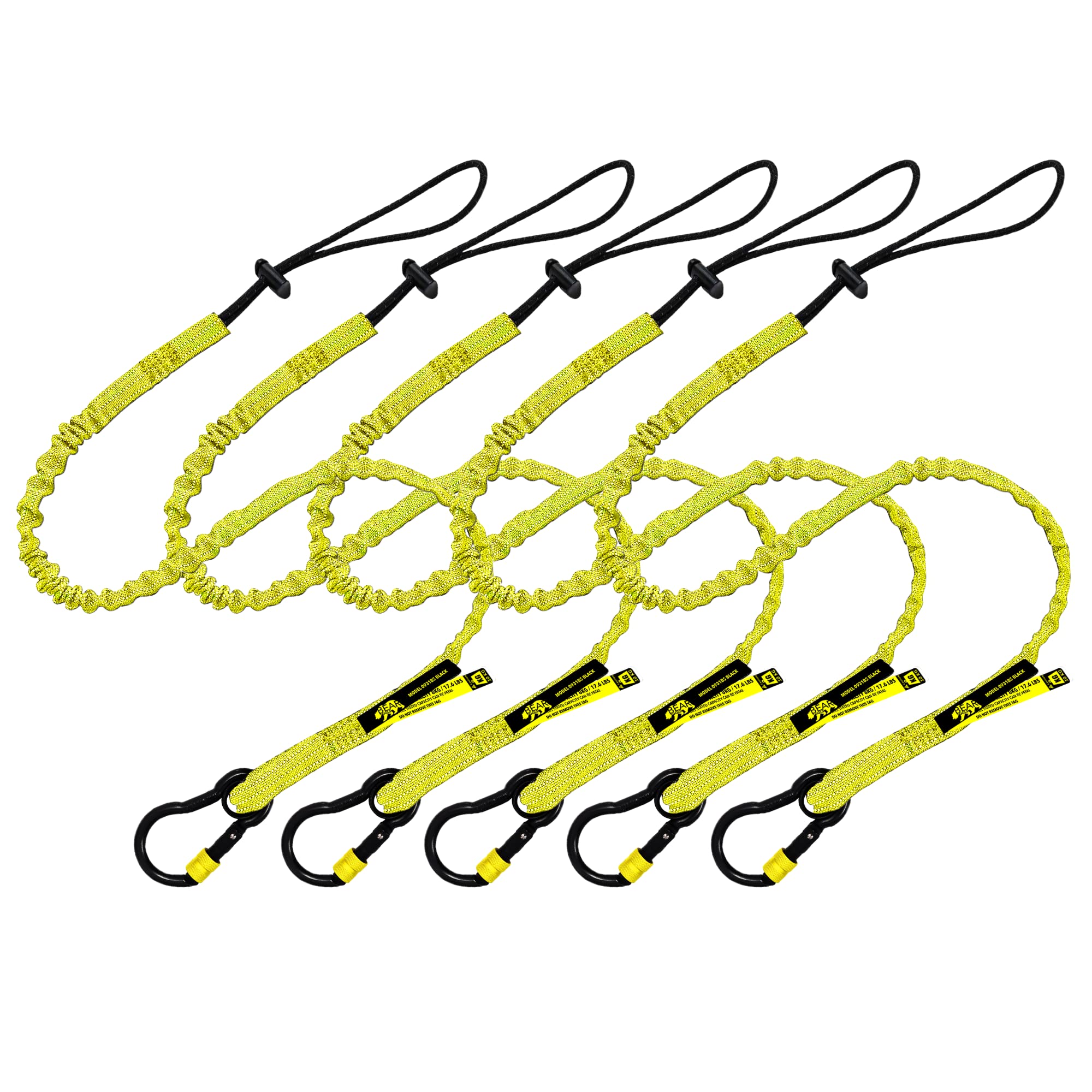 BearTOOLS Nowa żółta smycz bezpieczeństwa z karabińczykiem z blokadą zabezpieczającą z niewoli oczkiem, aluminiowa, uniwersalna regulowana pętla, ograniczenie wagi kropli 8 kg / 17,6 funta, ograniczenie upadku (5)