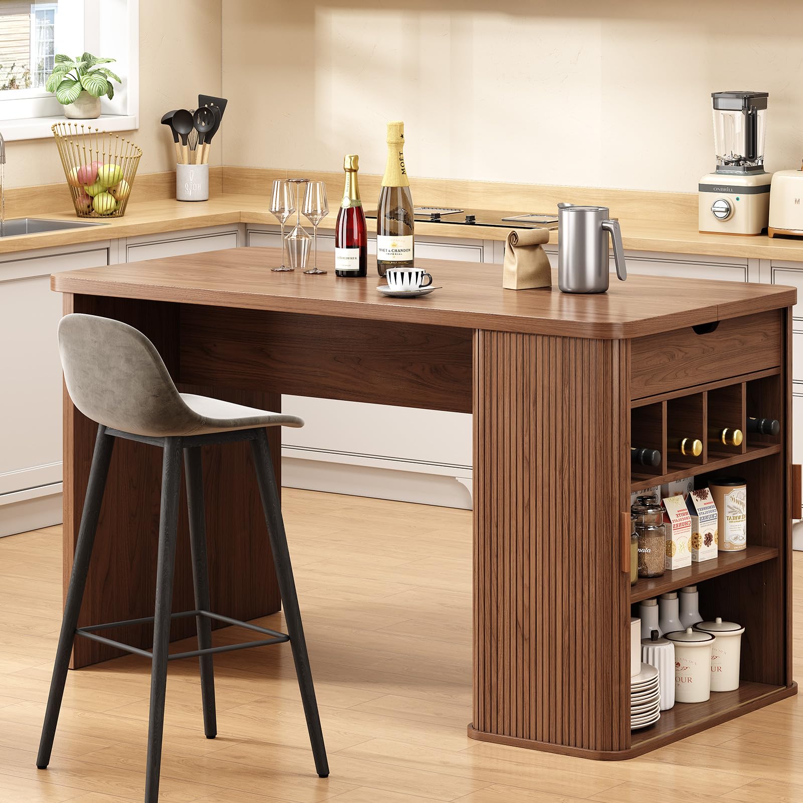 ONBRILL 61-Inch Fluted Kitchen Island with Storage