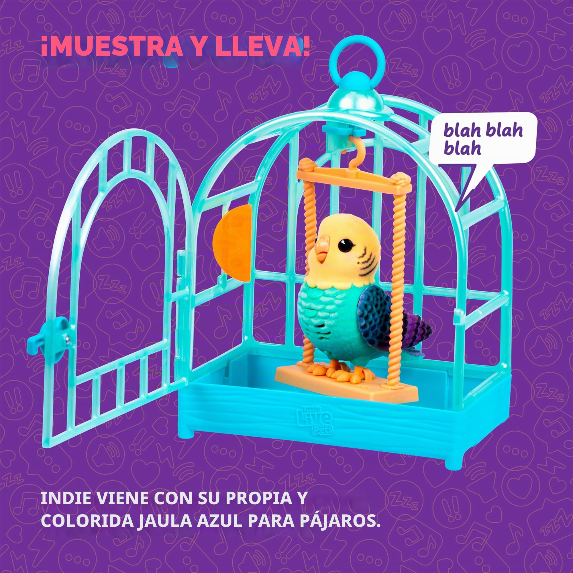 My Really Real Bird & Cage de Little Live Pets - Indie, Pájaro interactivo, realista, Más de 20 sonidos y reacciones, Jaula: 25 cm, pájaro: 10,9 cm, Graba y repite o responde silbando, Jaula portátil