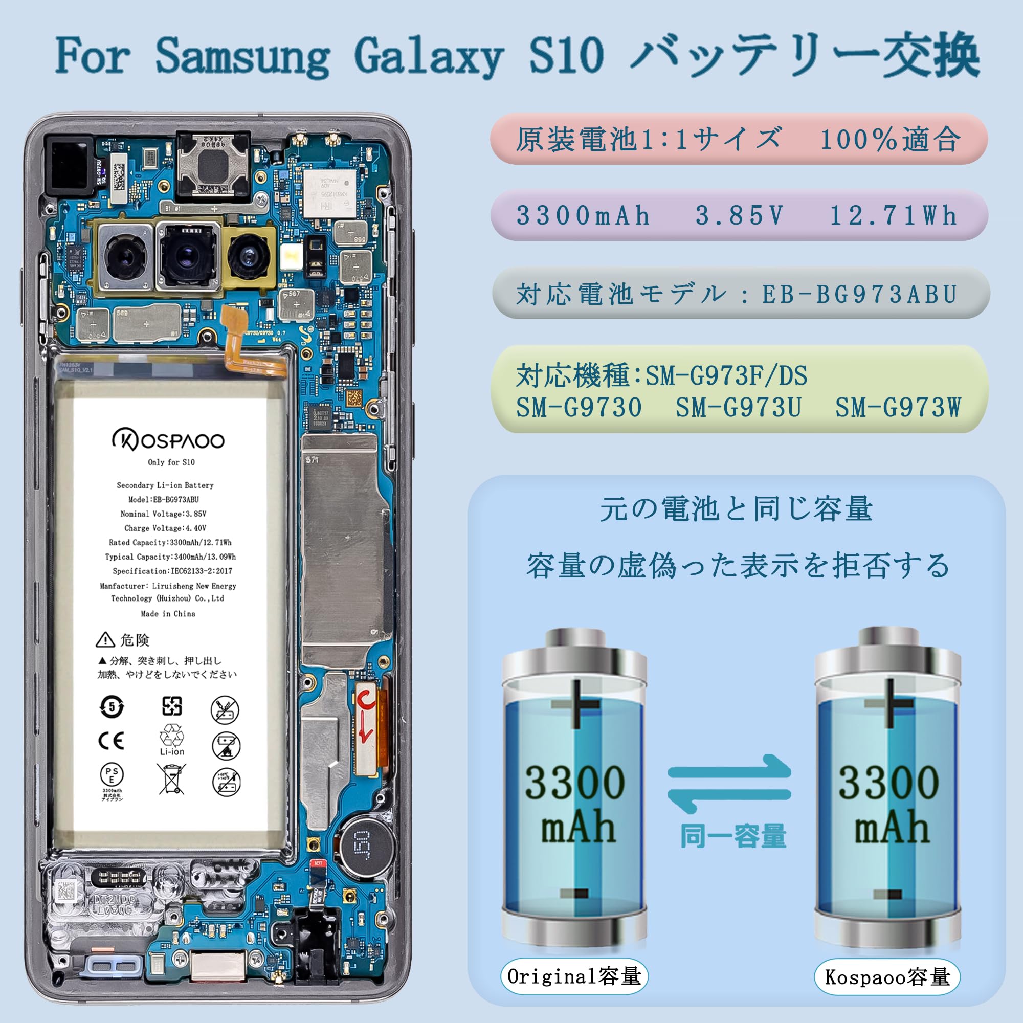 Amazon | KOSPAOO for Samsung Galaxy S10 バッテリー 交換 容量 