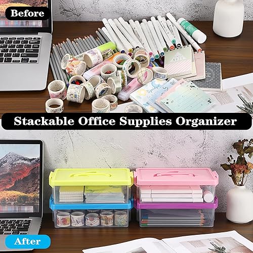 Miniatura 9 de BTSKY Caja de almacenamiento de plástico transparente con tapa, organizador apilable con diseño de delfín fácil de levantar, contenedor portátil