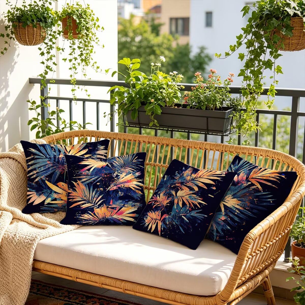 Federe Cuscini Divano 55x55 cm, Giallo Cuscini per Divano, Velluto Federe Cuscino Letto Impermeabili Set da 4, Copricuscini Foglie Motivo con Cerniera Invisibile Design per Sofá, Regalo Donna G-57