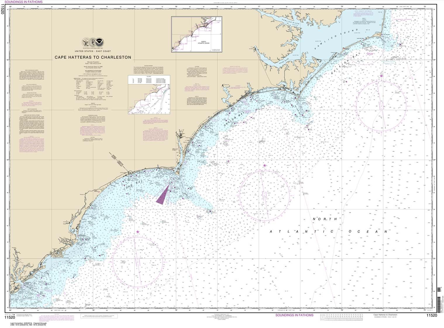 NOAA Chart 11520: Cape Hatteras to Charleston 33.3 x 45 (Traditional Paper)