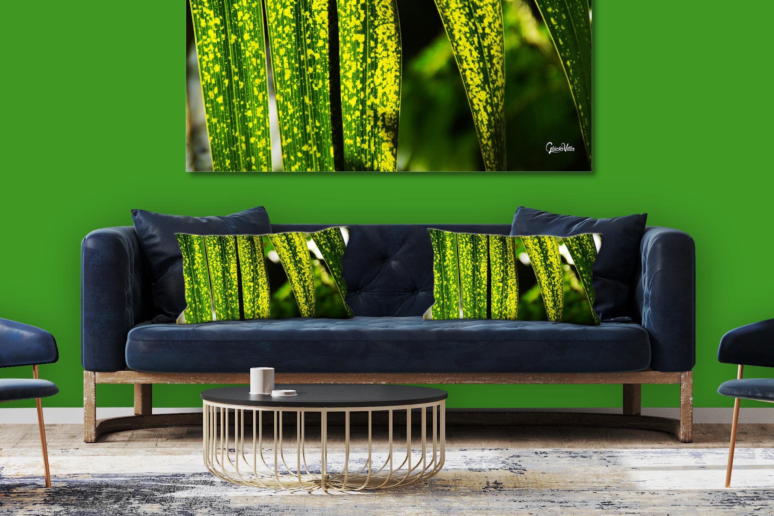 Blattwerk 1 - Foto-Kissen-Hülle Set (2 STK.) 40 x 40 cm | Kissen-Bezüge - passend zu Wandbild - Deko-Kissen - Pflanze Blätter Natur Garten Botanik Palme