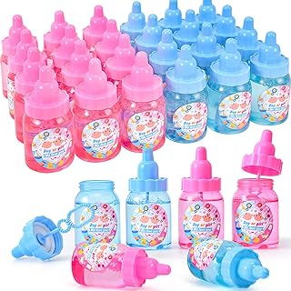 Winrayk 24Pcs Gender Reveal Bubble Wand Bubbles Party Favors for Kids Blue and Pink Baby Bottle Shape Mini Bubbles Bulk Gender Reveal Idea Game Boy or Girl Gender Reveal Birthday Party Supplies Favors
