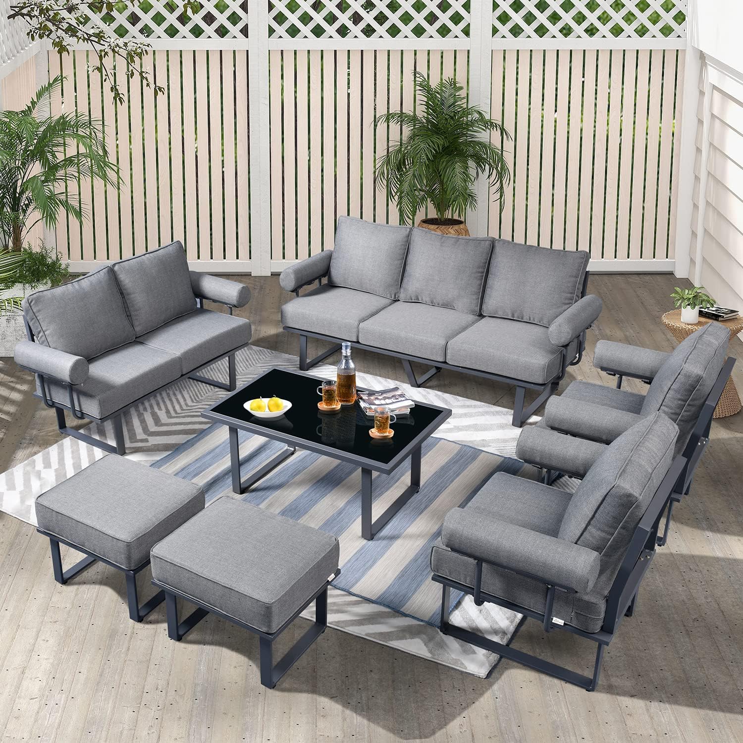 HOOOWOOO Aluminum Patio Furniture Set Outdoor Patio Conversation Set,7 Pieces Weather Resistant Outdoor Furniture Sofa Set with Armrest Cushion,Gray Frame Gray Cushion : Patio, Lawn & Garden
