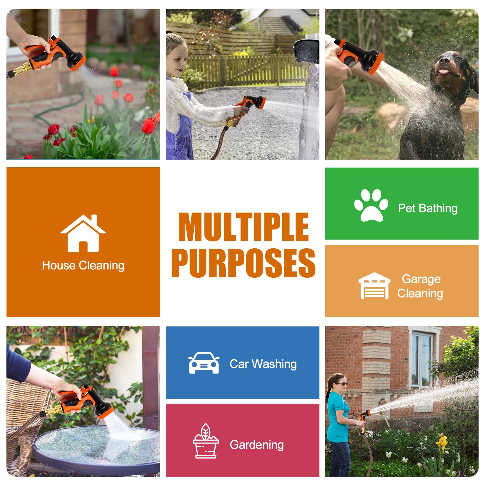 HmiL-U Verbesserter 3750D-Gartenschlauch mit 8-Funktions-Spritzpistole, robuster, flexibler Dehnschlauch mit massiven Messingbeschlägen, Knickschutz und leichtes Design für mühelose Gartenarbeit