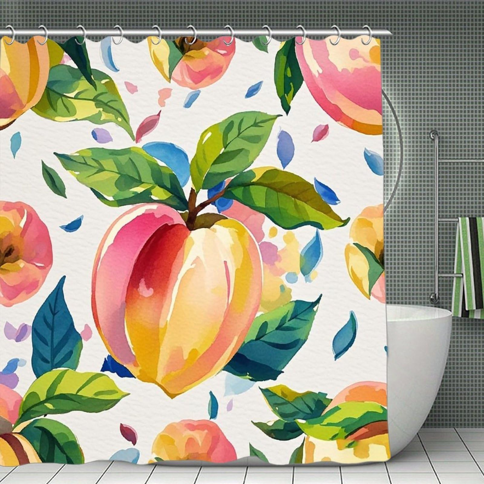 FekiLoot Colorful Peach Watercolor Shower Curtain Minimalist Aesthetic Bath Curtain with Hooks Simple Water Resistant Bathroom Shower Curtains Cute Blackout Privacy Curtains Cloth Curtain