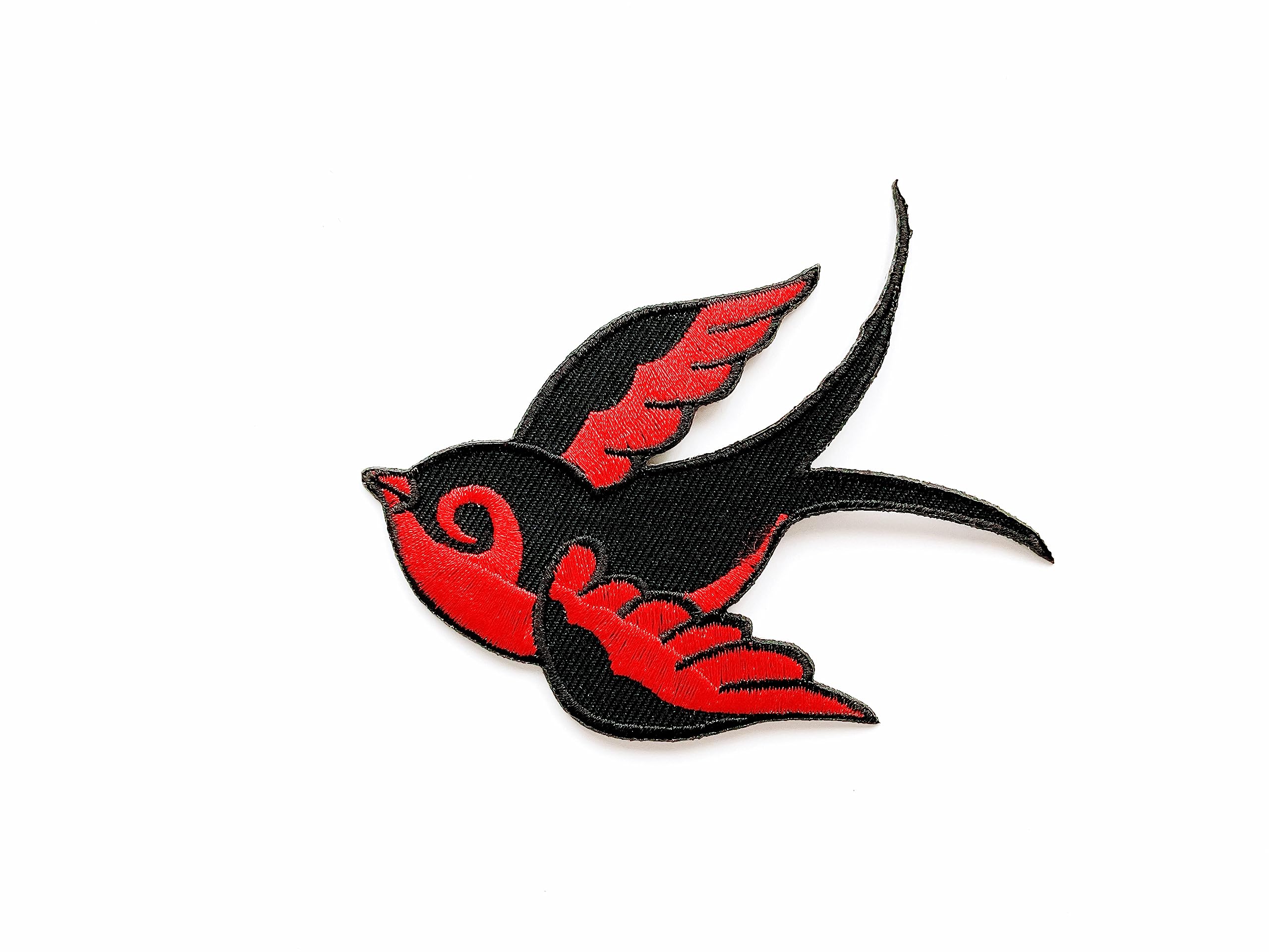 TH Set Of 2 Tiny. Mini Black Red Little Bird Tattoo Swallow Dove Sparrow Cute Cartoon1 Logo Patches Sew Iron On Embroidered Applique Badge Sign Patch Clothing Costume - Foto 2