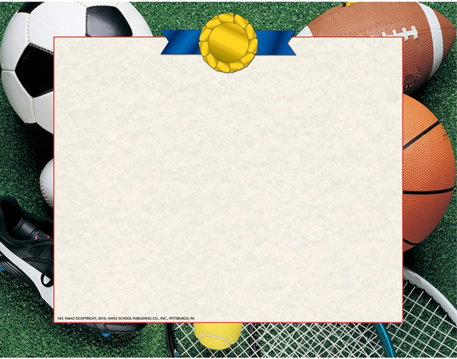 Hayes Publishing Athletic Border Paper, 8.5 x 11, Pack of 50