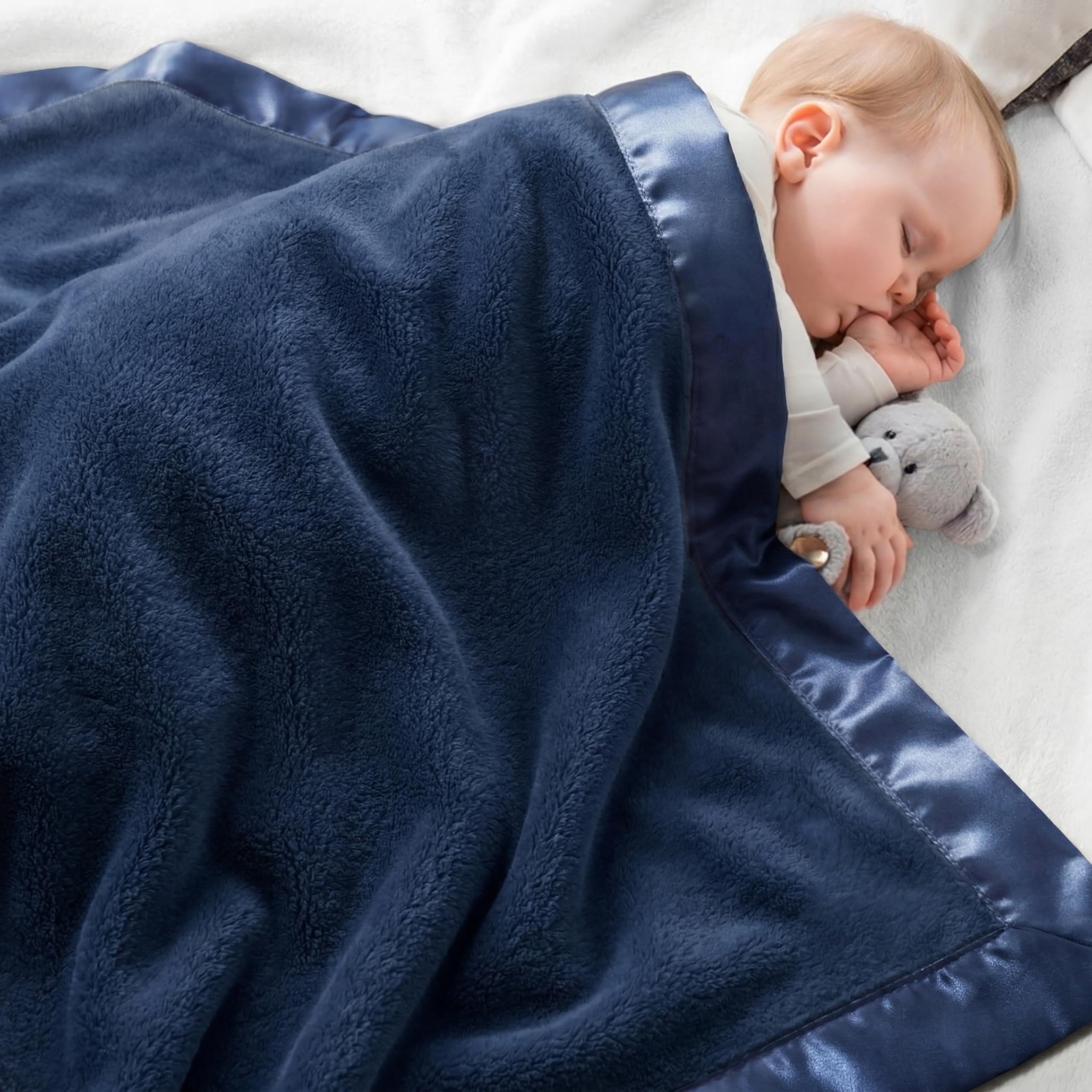 Pro Goleem Couverture polaire pour bébé garçon, avec bordure en satin de 5,1 cm, couverture de réception en peluche super douce pour nourrissons, nouveau-nés, couverture confortable pour poussette et