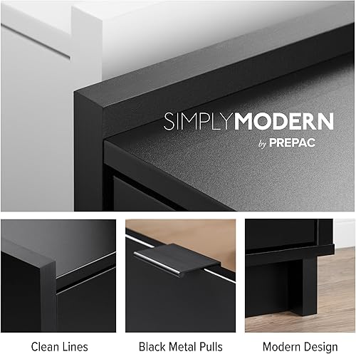 Miniatura 8 de Prepac Mesa de entrada simple y moderna negra, mesa consola estrecha con 3 cajones, consola multimedia con almacenamiento, 15.75 pulgadas de