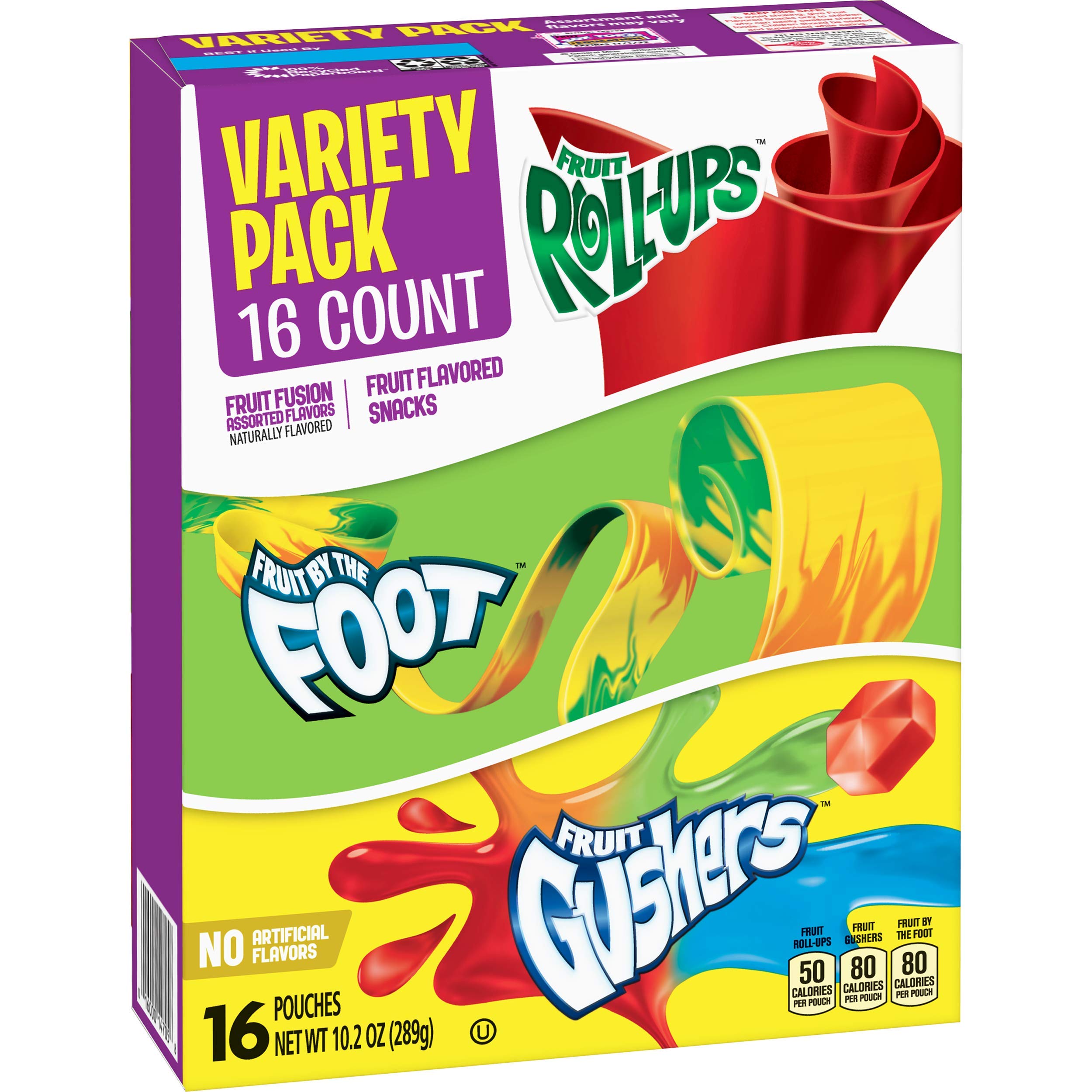 Fruit Roll-Ups, Fruit by the Foot, Gushers, Snacks Variety Pack, 16 ct (Pack of 6)