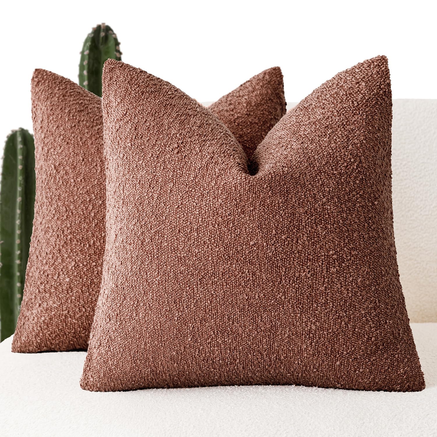 Foindtower Pack of 2, Decorative Textured Boucle Throw Pillow Covers Accent Solid Pillow Cases Soft Cozy Couch Cushion Case for Chair Sofa Bedroom