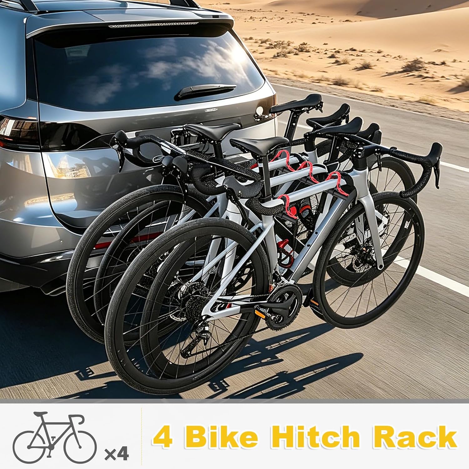 Bike Rack for Car, Bike Rack Hitch Mount with 2'' Hitch Receiver,165 LBS Capacity for 4 Bikes,Tiltable & Foldable for Trunk Access, Hitch Bike Rack for SUV/Truck/RV, Ratchet Straps