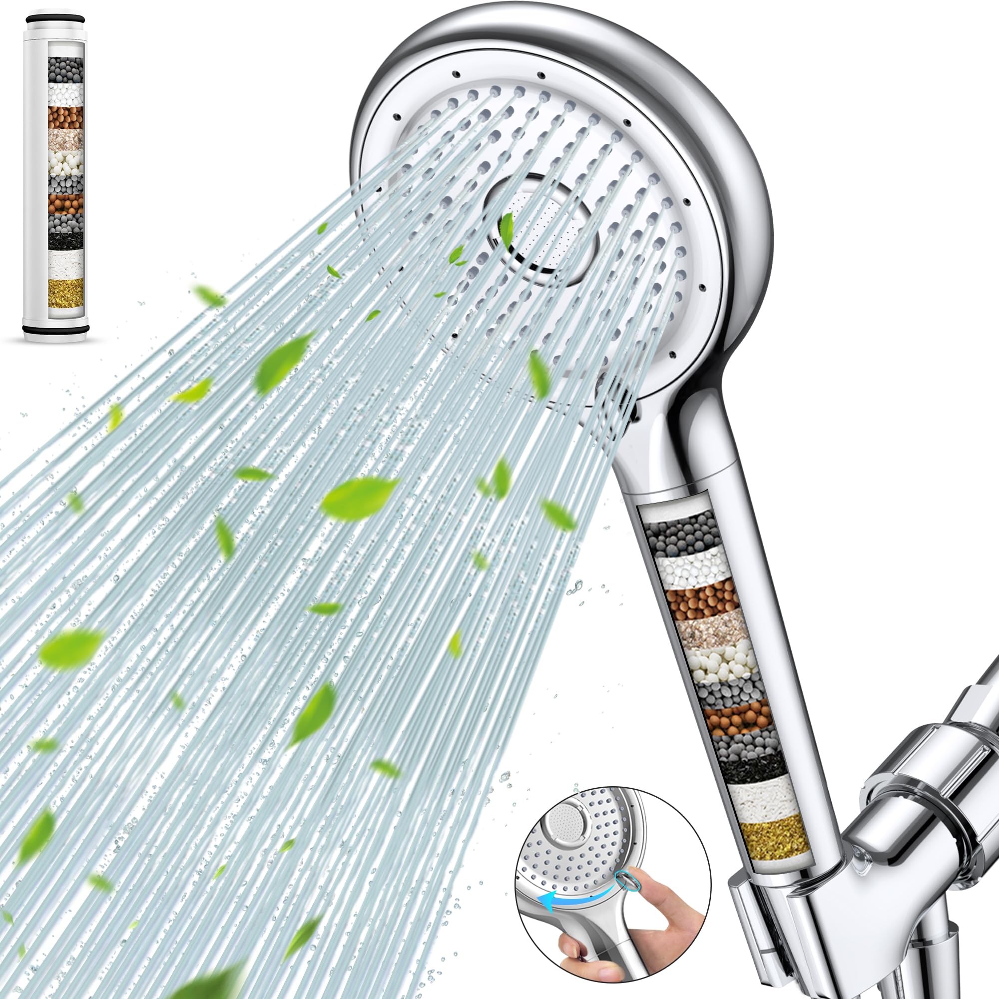 FEELSO Filtered Shower Head with Handheld, High Pressure 6 Spray Mode Showerhead with Filter, 15 Stages Water Softener Filters Beads for Hard Water-Remove Chlorine, Reduce Dry Itchy Skin, Extra Filter