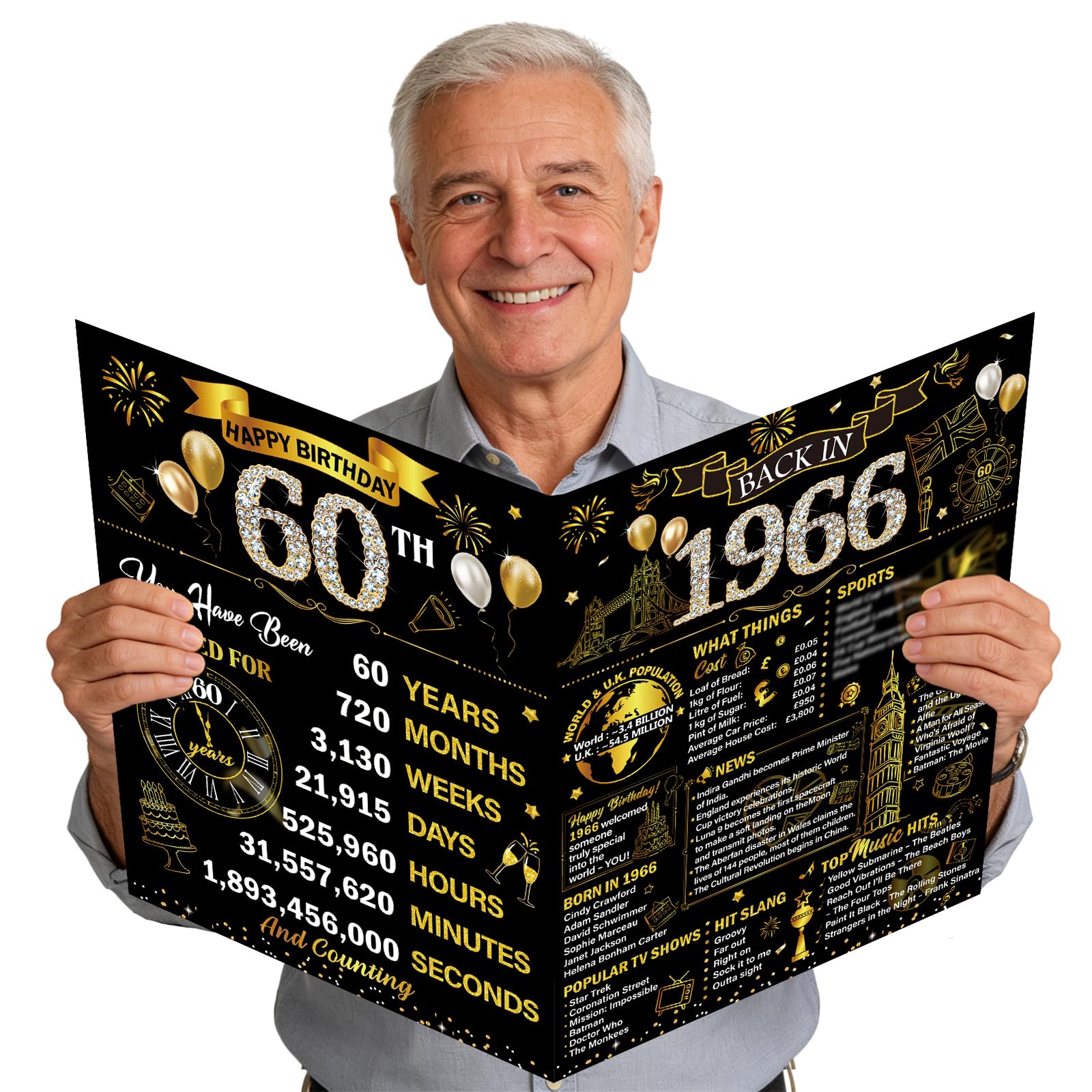 Eiapadeor Large 60th Birthday Card for Men - Black Gold Back in 1966 60th Birthday Card with Envelope Cheers to 60 Years Jumbo Guest Book Birthdays Gift for Women Men 60 Year Old Party Decorations โ image 1