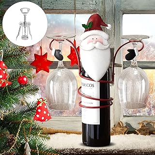 Świąteczne butelki na wino i uchwyty na kieliszki Świąteczny stojak na wino Trzymaj 1 butelkę wina i 2 kieliszki, stojaki na wino (z otwieraczem do wina) (Color : Święty Mikołaj)