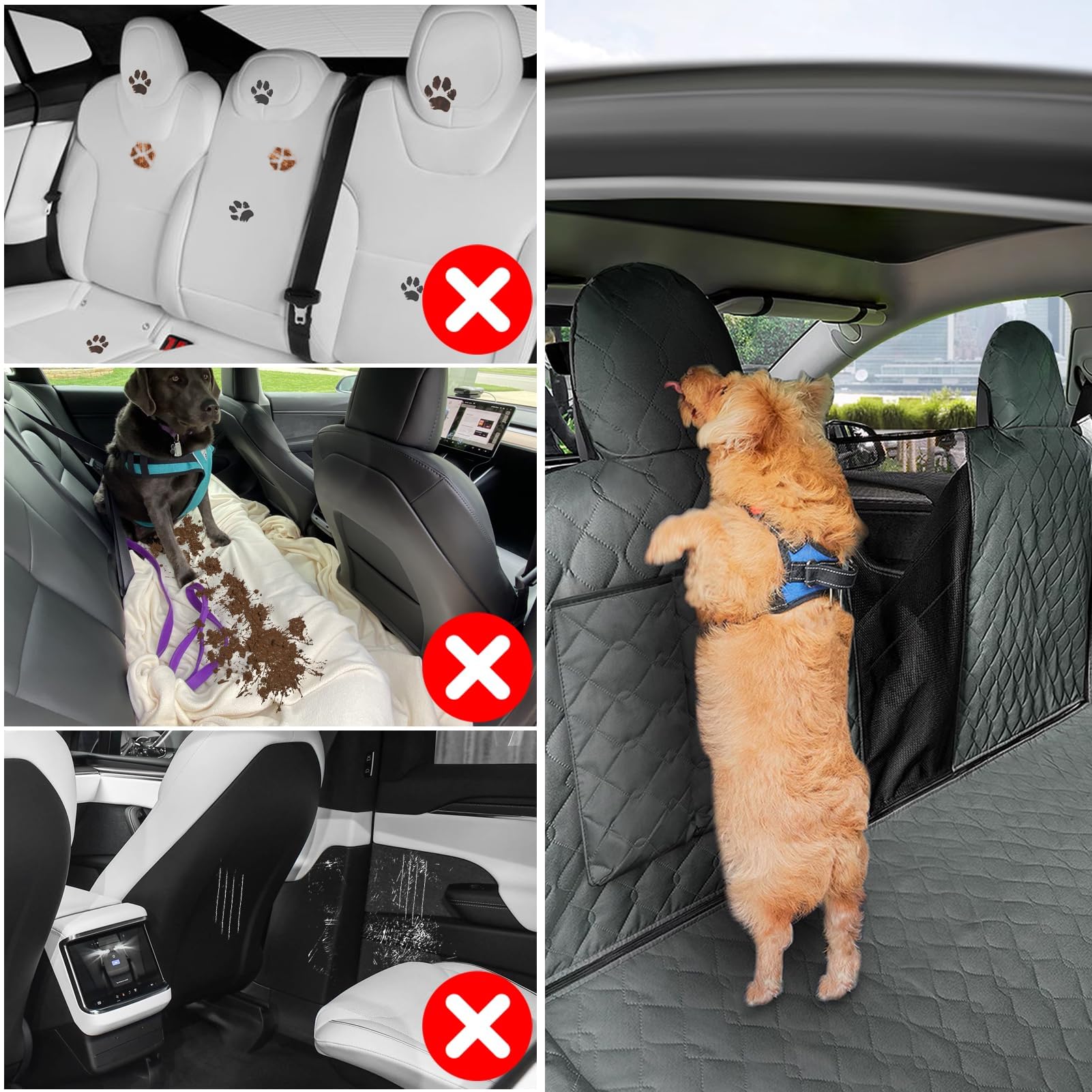 TTCR-II Compatible con Tesla Model 3 Y S Funda de Asiento Coche Mascotas 2018-2023 Funda de Asiento Impermeable para Perros Model 3 Y Funda de Asiento Trasero para Mascotas Ventana de Malla Visible