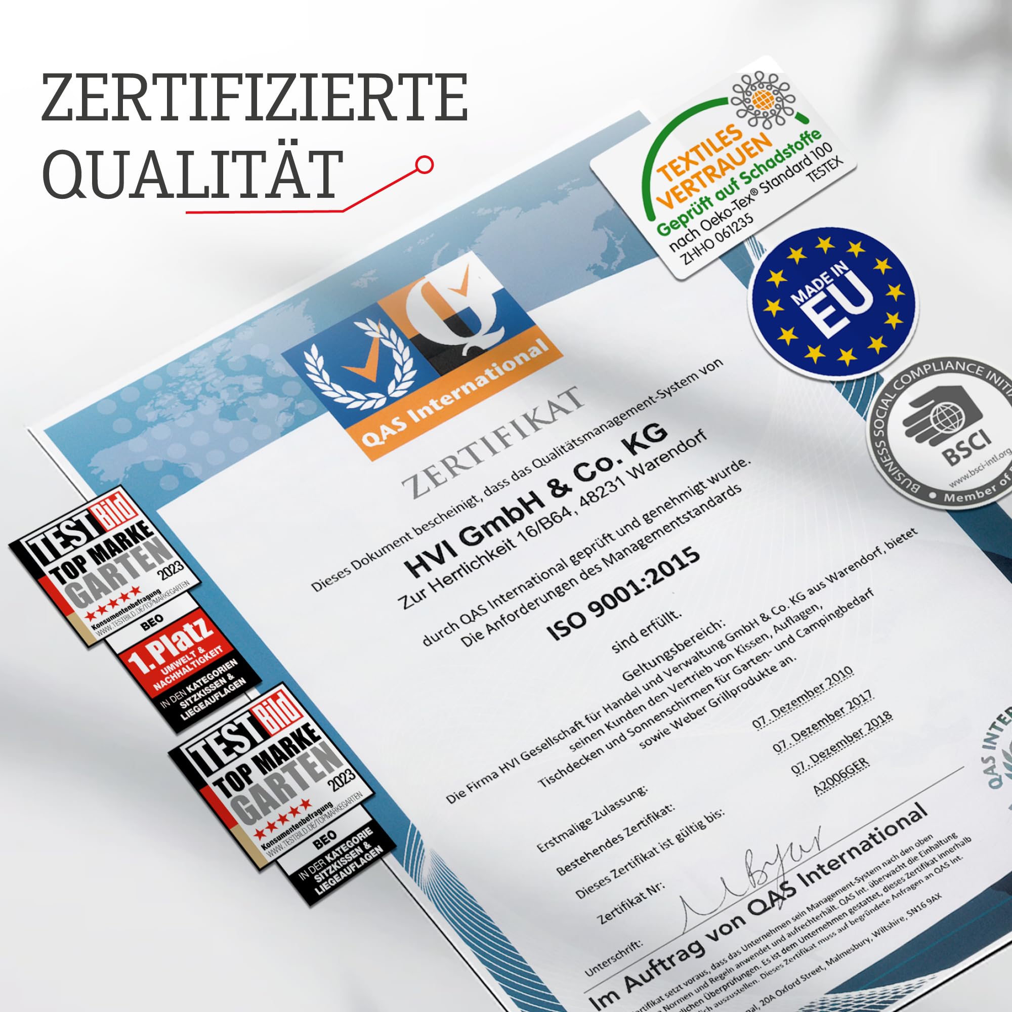 Beo Gartenstuhlauflagen Hochlehner 2er Set Barcelona | Made in EU nach Öko-Tex Standard | Hochlehner Auflagen waschbar | Atmungsaktive Stuhlauflagen Hochlehner mit Blumen in Grau-Schwarz-Weiß